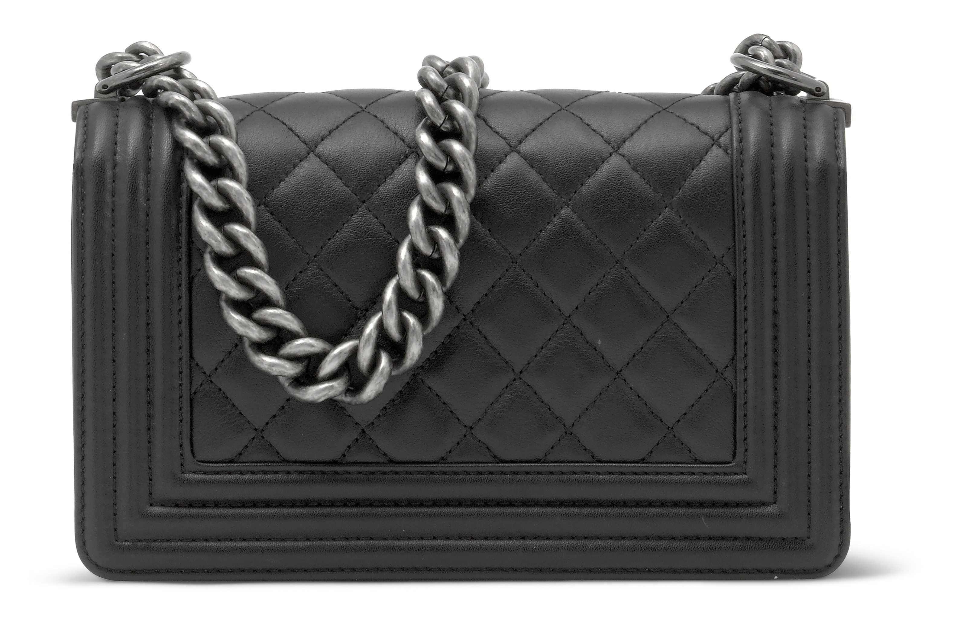 Black chanel boy bag with silver hardware discount