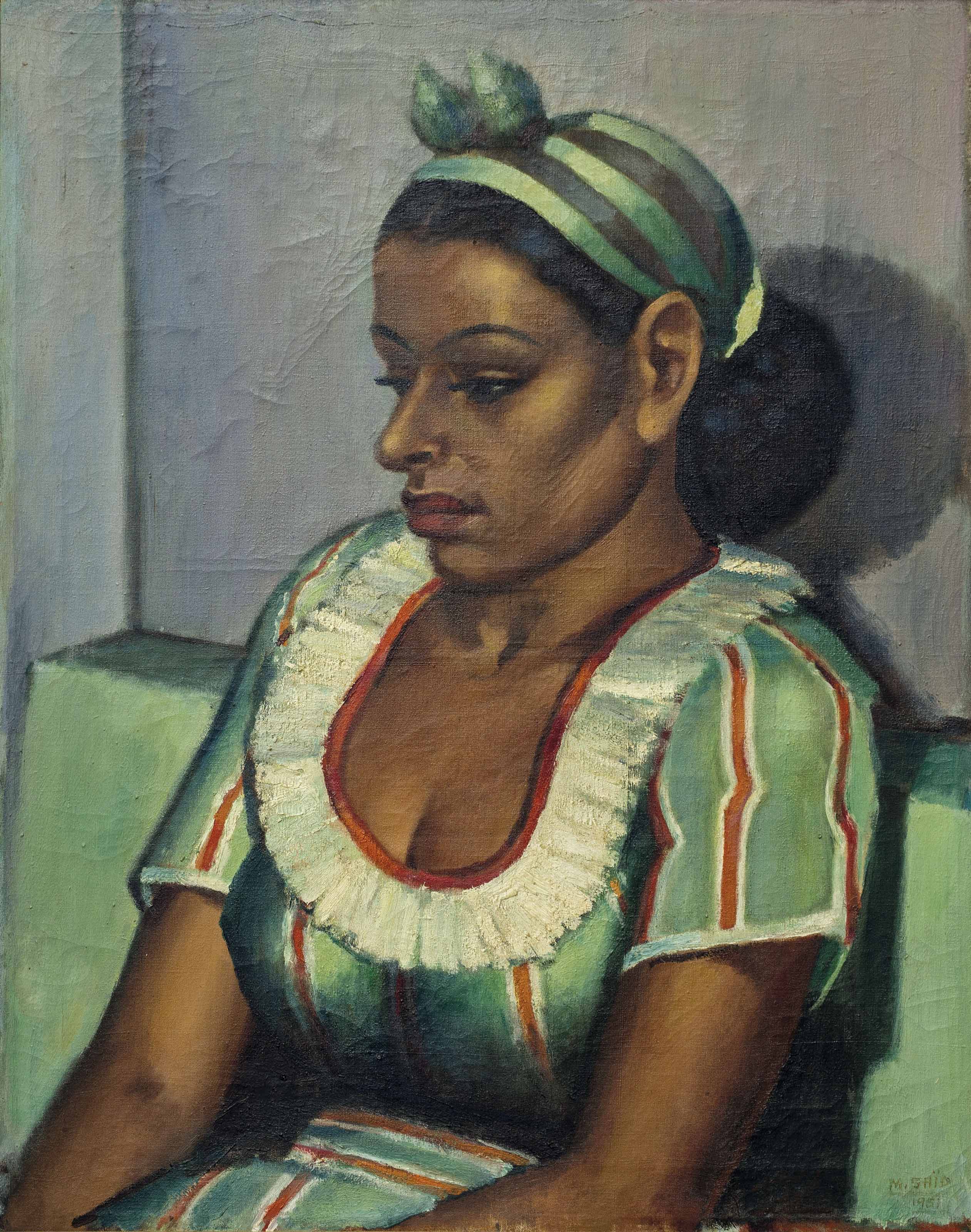 Mahmoud Saïd (Egyptian, 1897-1964), Hanem, painted in 1951. 28⅜ x 22 in (72 x 56 cm). Estimate: £120,000-180,000. This lot is offered in Middle Eastern, Modern and Contemporary Art on 25 October 2017  at Christie’s in London
