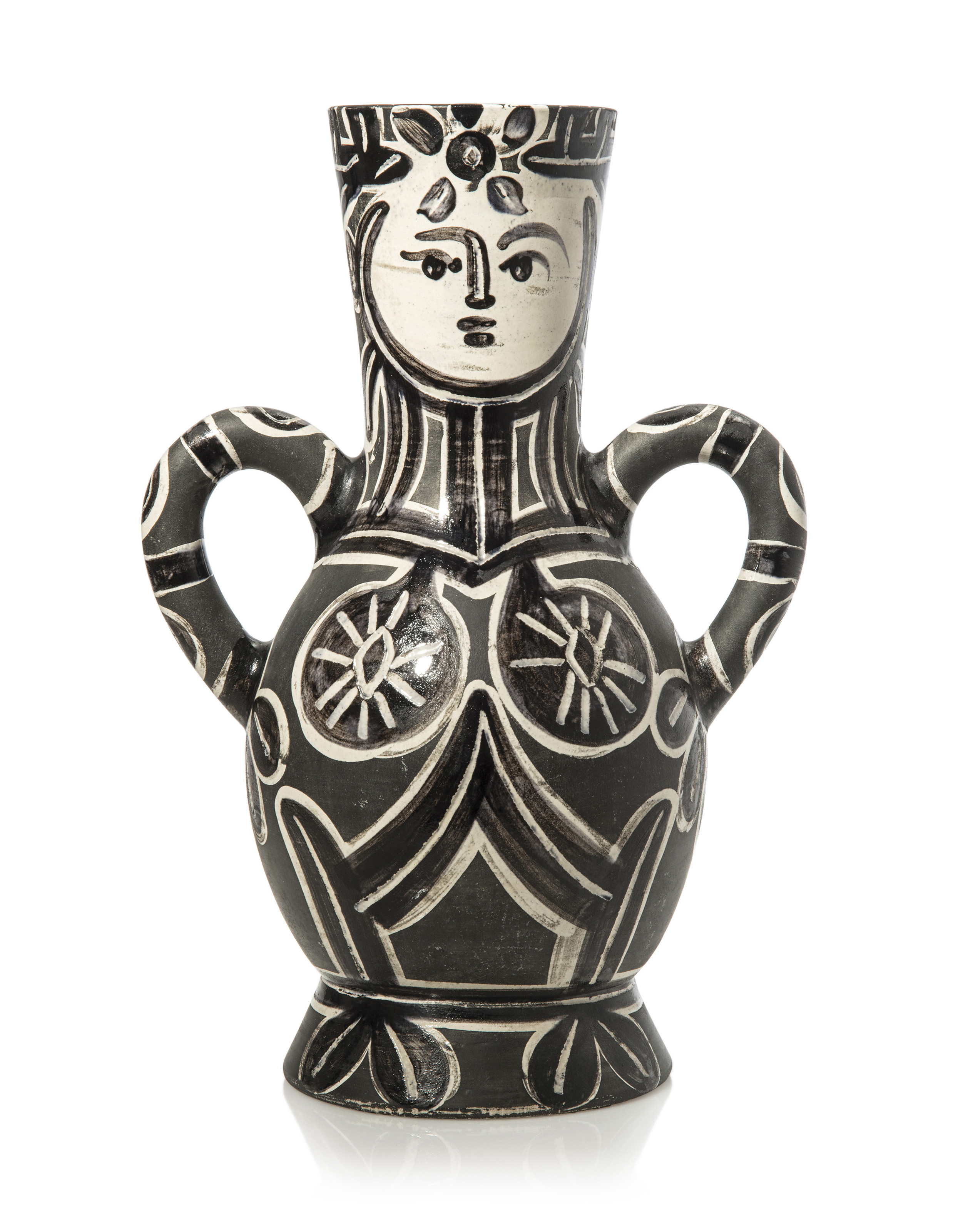 Picasso Vase : Murano - vase Murano - vase Picasso Murano / Madoura turned pitcher of white earthenware clay with oxidized paraffin decoration (black) and white enamel: