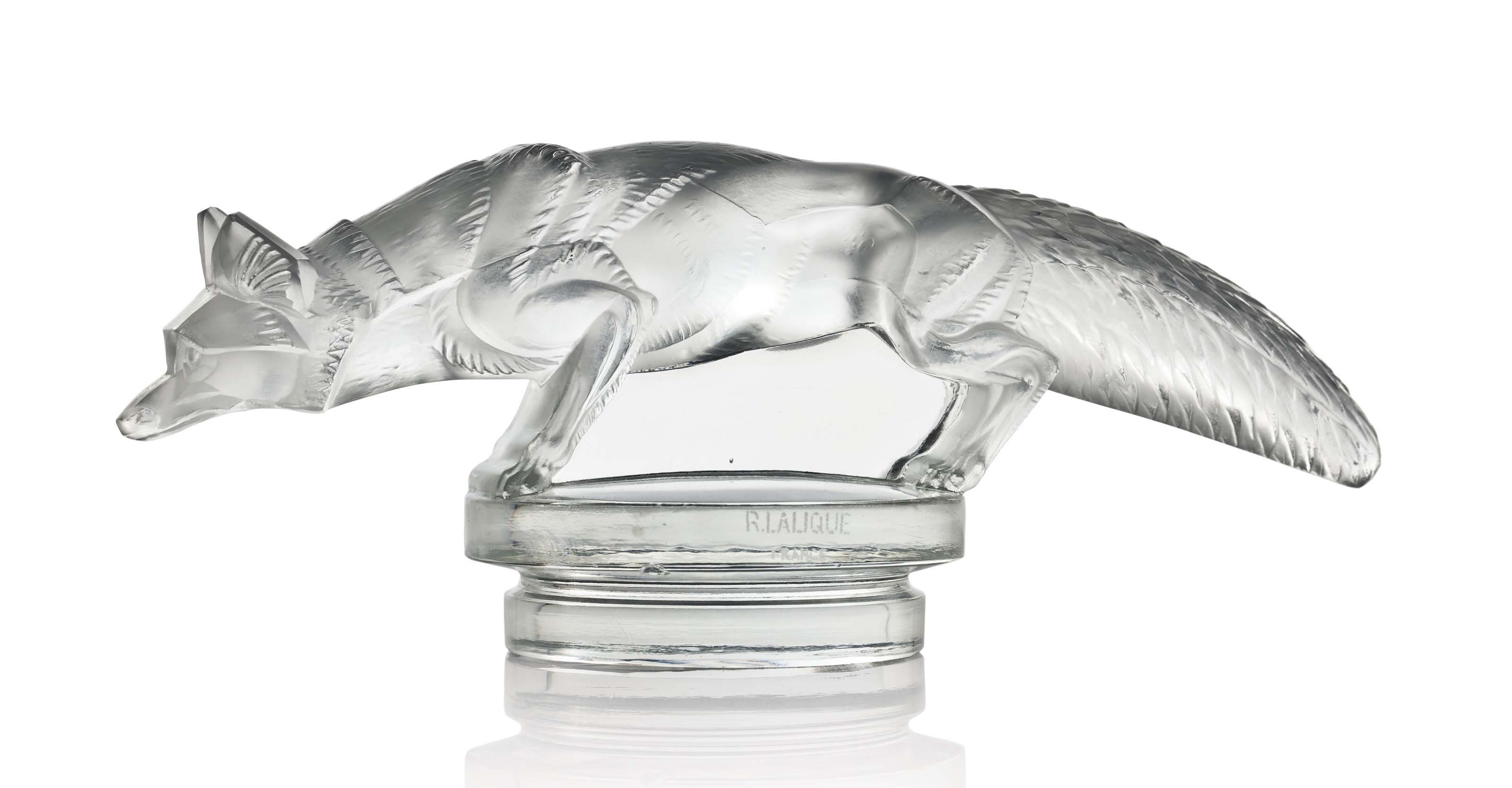 A &lsquo;Renard&rsquo; glass car mascot, no. 1182, designed in 1930, by Ren&eacute; Lalique. Sold for &pound;245,000 on 15 May 2017 at Christie&rsquo;s in London