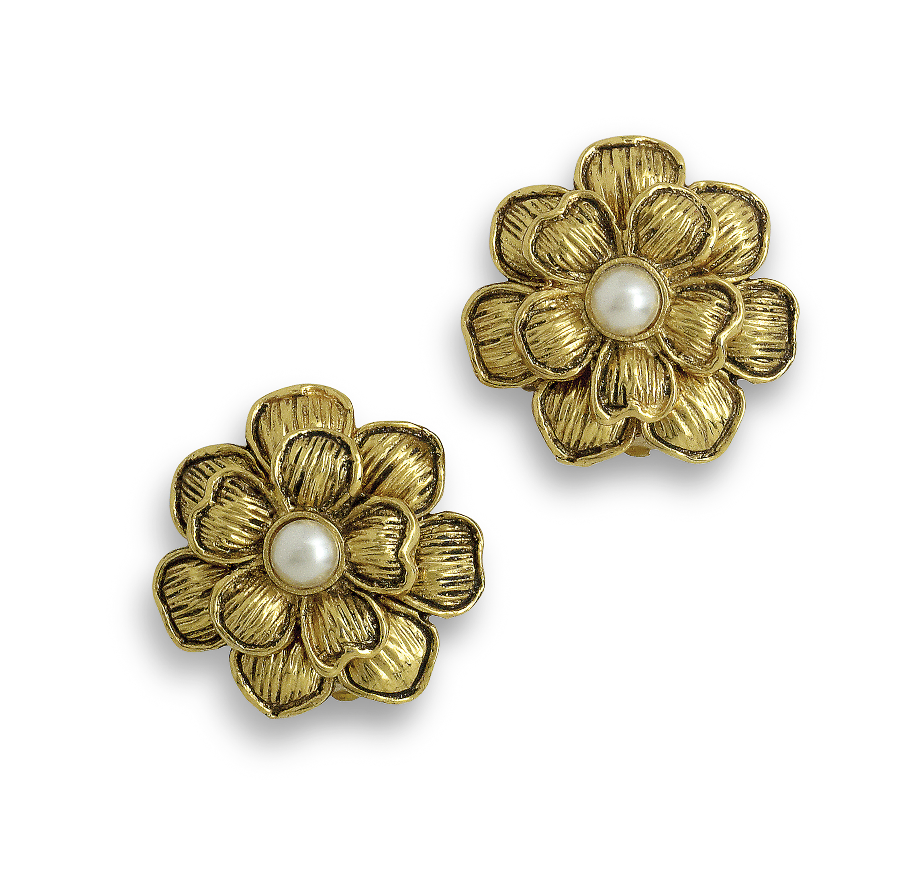 A PAIR OF GILT FLORAL CLIP ON EARRINGS, BUTLER AND WILSON, 1980s