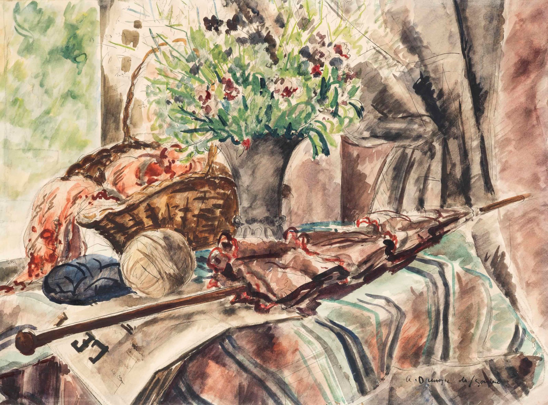 André Dunoyer de Segonzac (1884-1974), Nature morte à l'ombrelle et aux ...