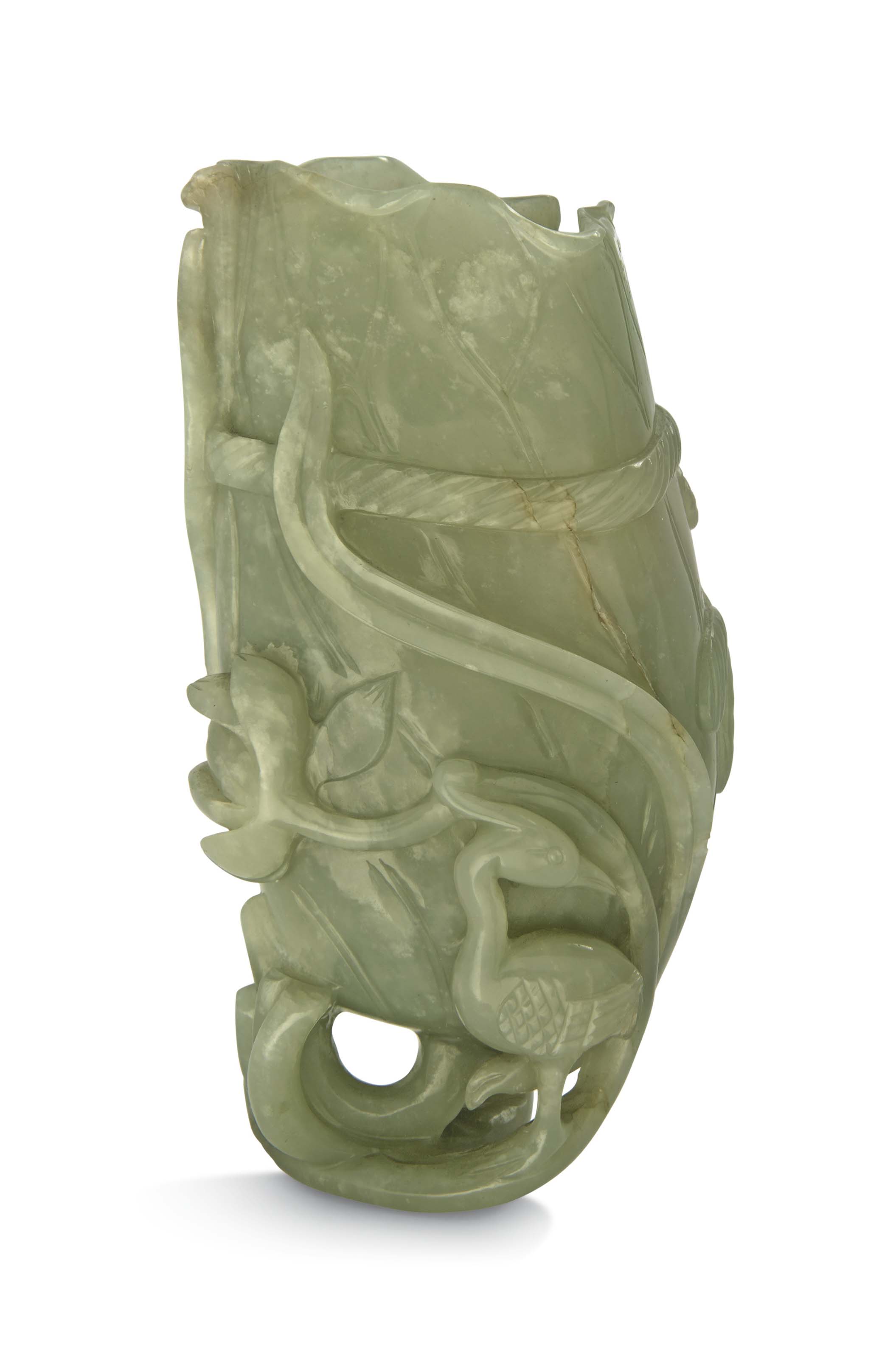 A GREYISHCELADON JADE 'LOTUS AND CRANE' VASE , 19TH CENTURY Christie's