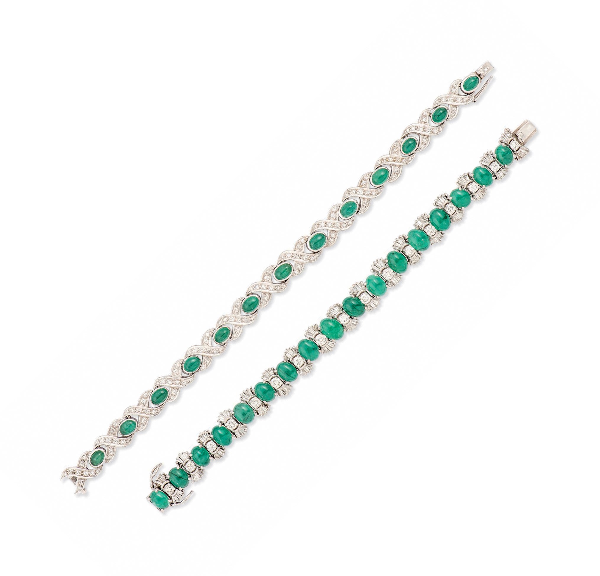 TWO EMERALD AND DIAMOND BRACELETS