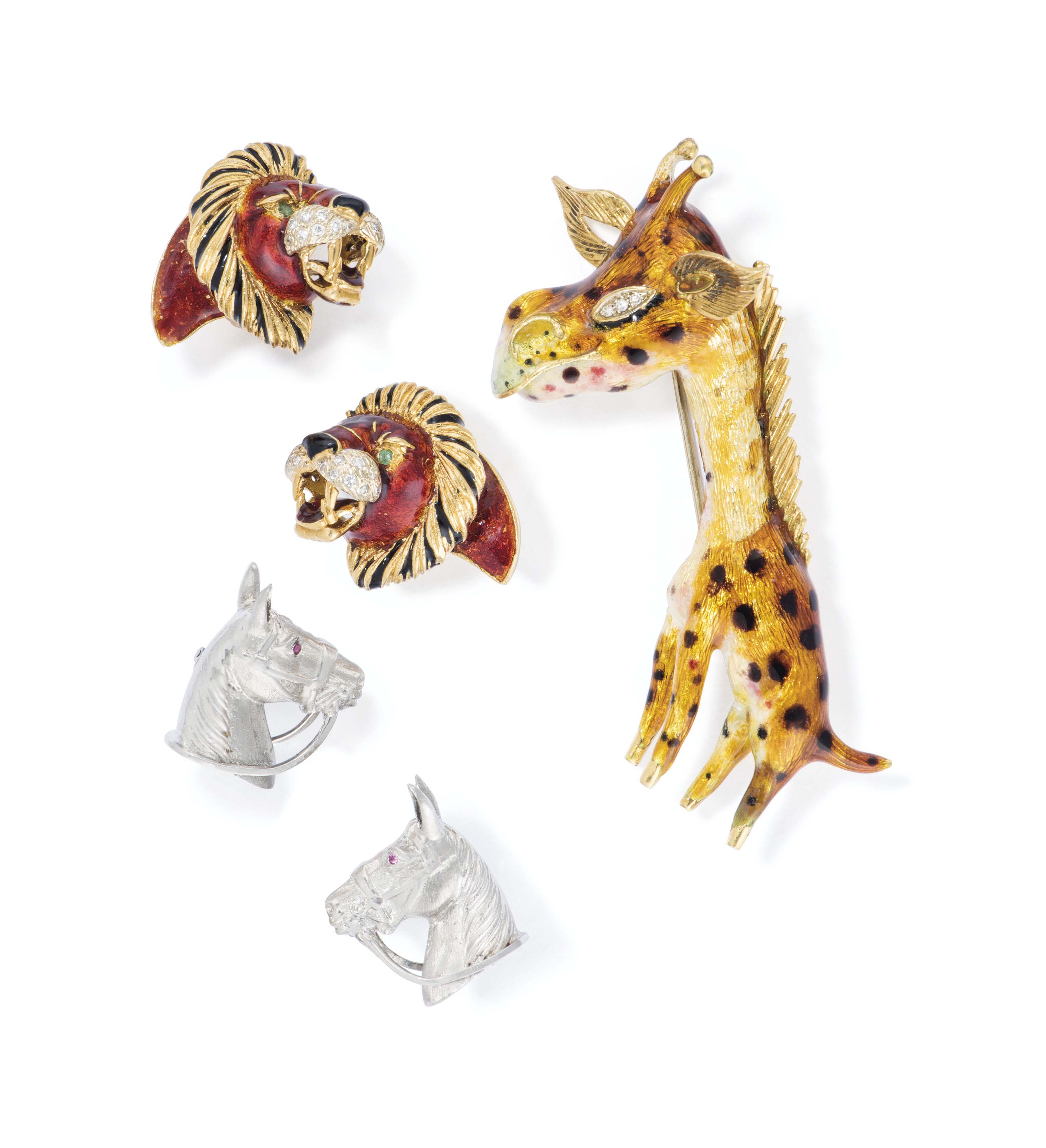 silver and enamel animal figurines