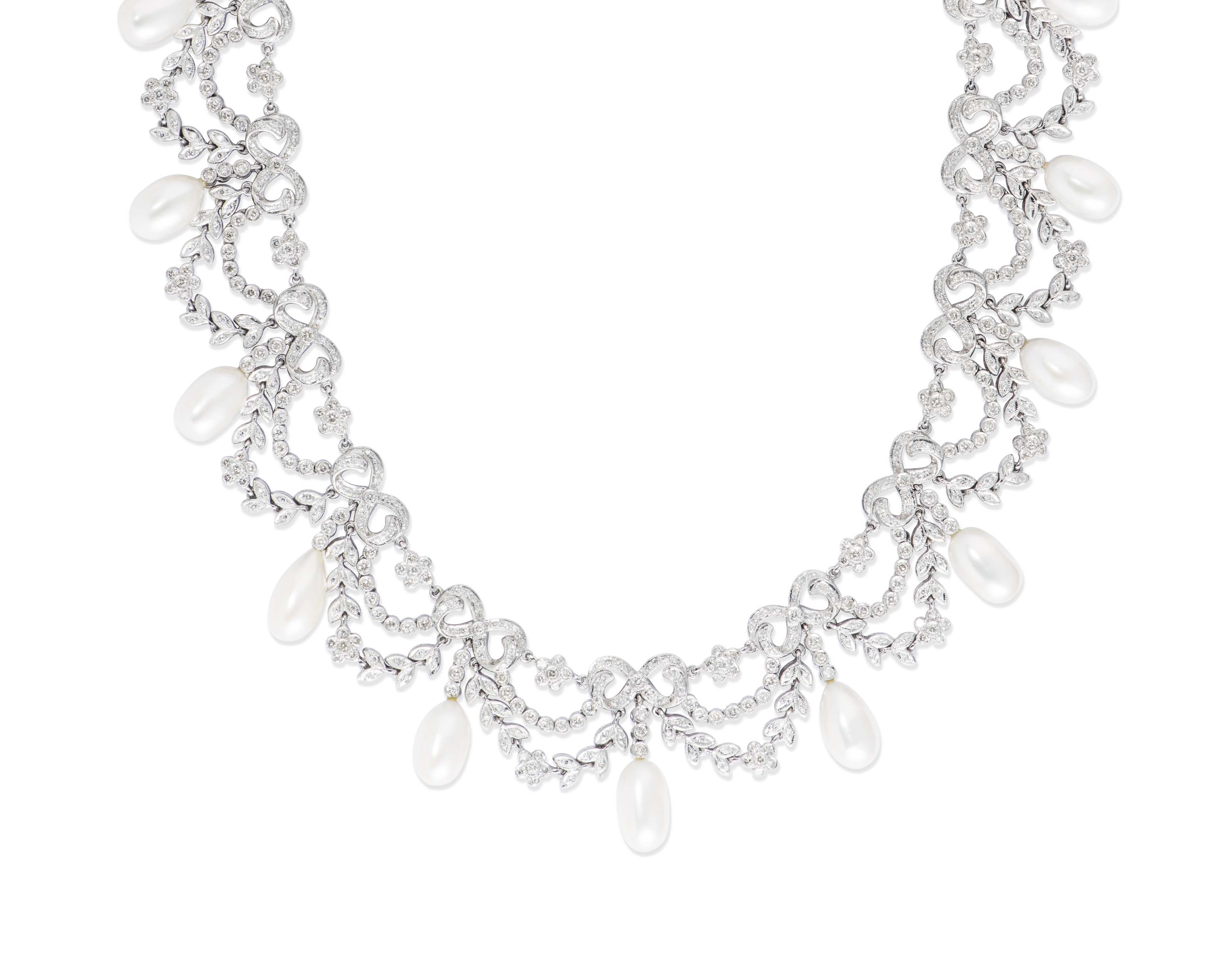 A CULTURED PEARL AND DIAMOND FESTOON NECKLACE Christie's