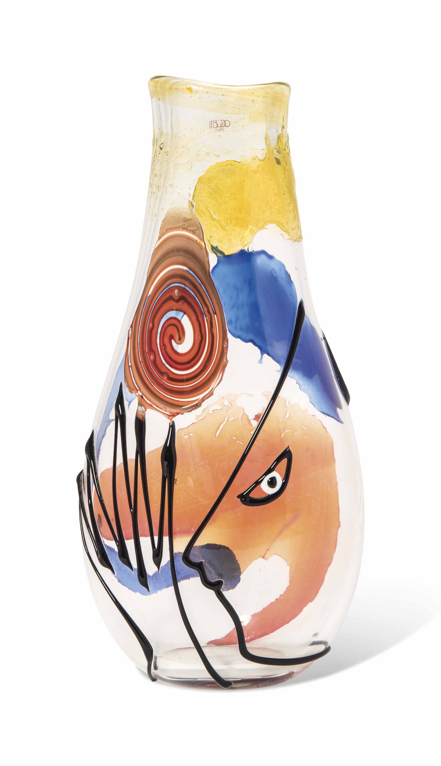 A Mario Badioli B 1940 Clear Glass Vase With Applied Melted