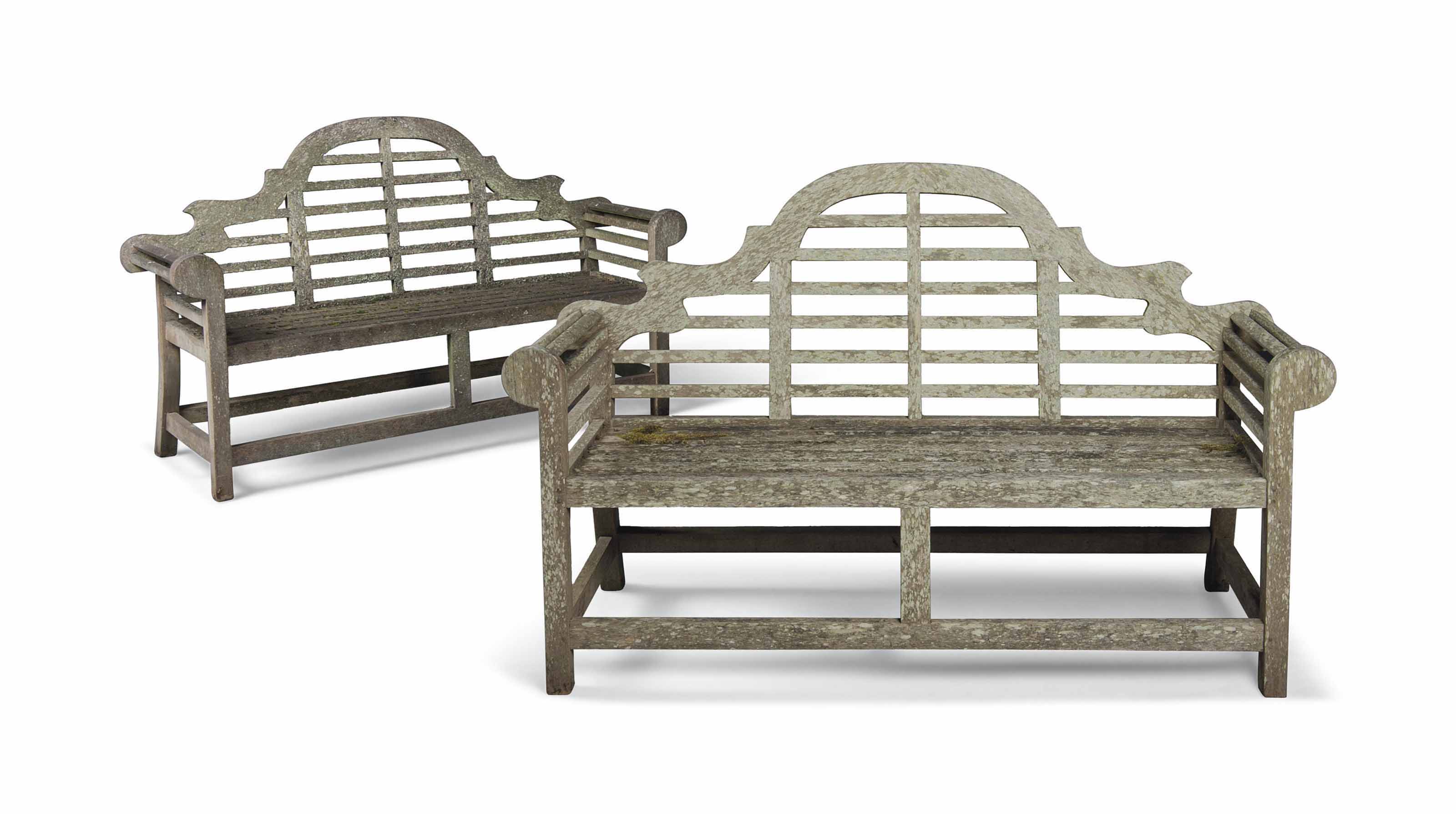 A Pair Of Teak Garden Benches After A Design By Sir Edwin