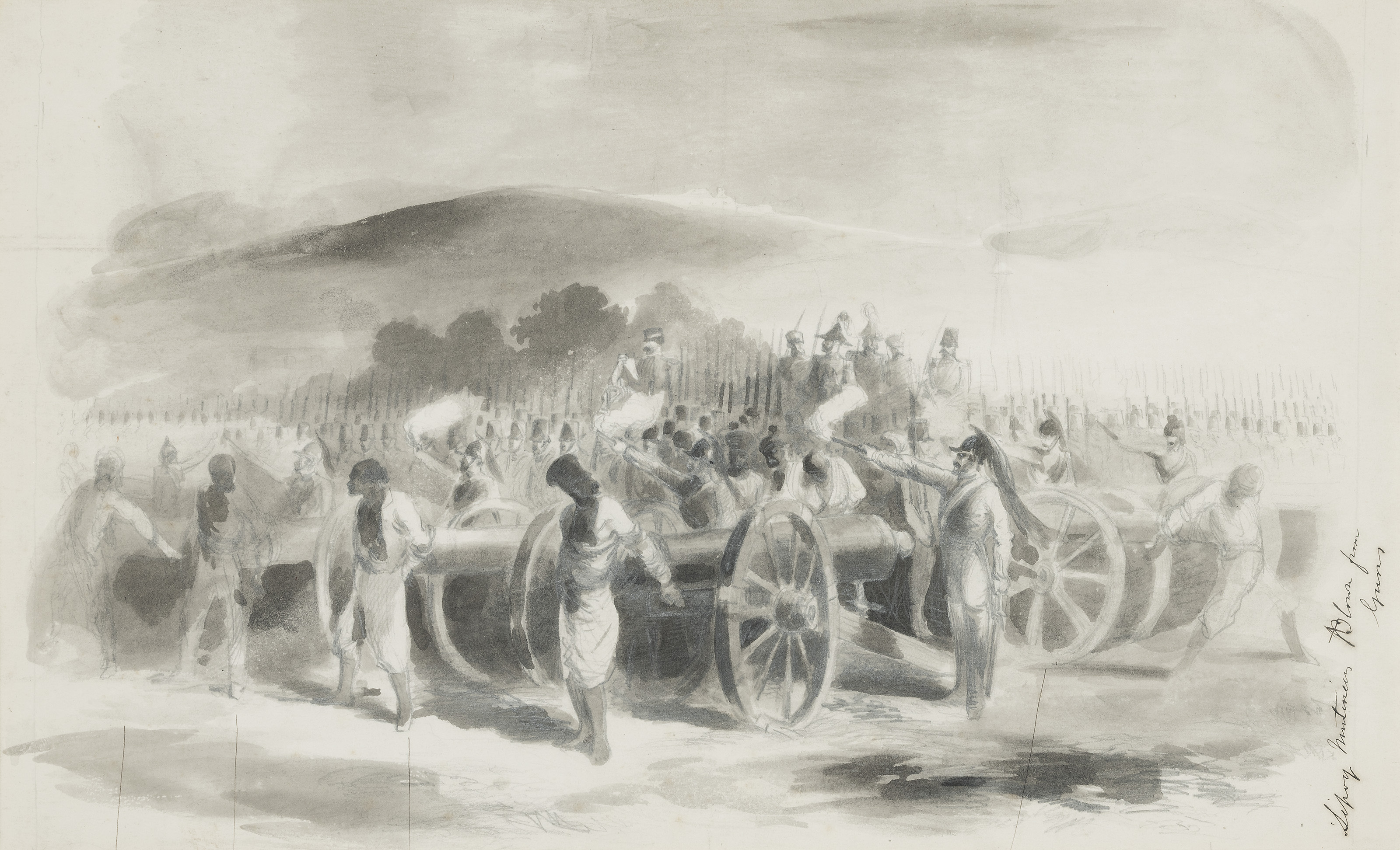 English School, c. 1858 , Washing Elephants; The Elephant Gun; Shooting