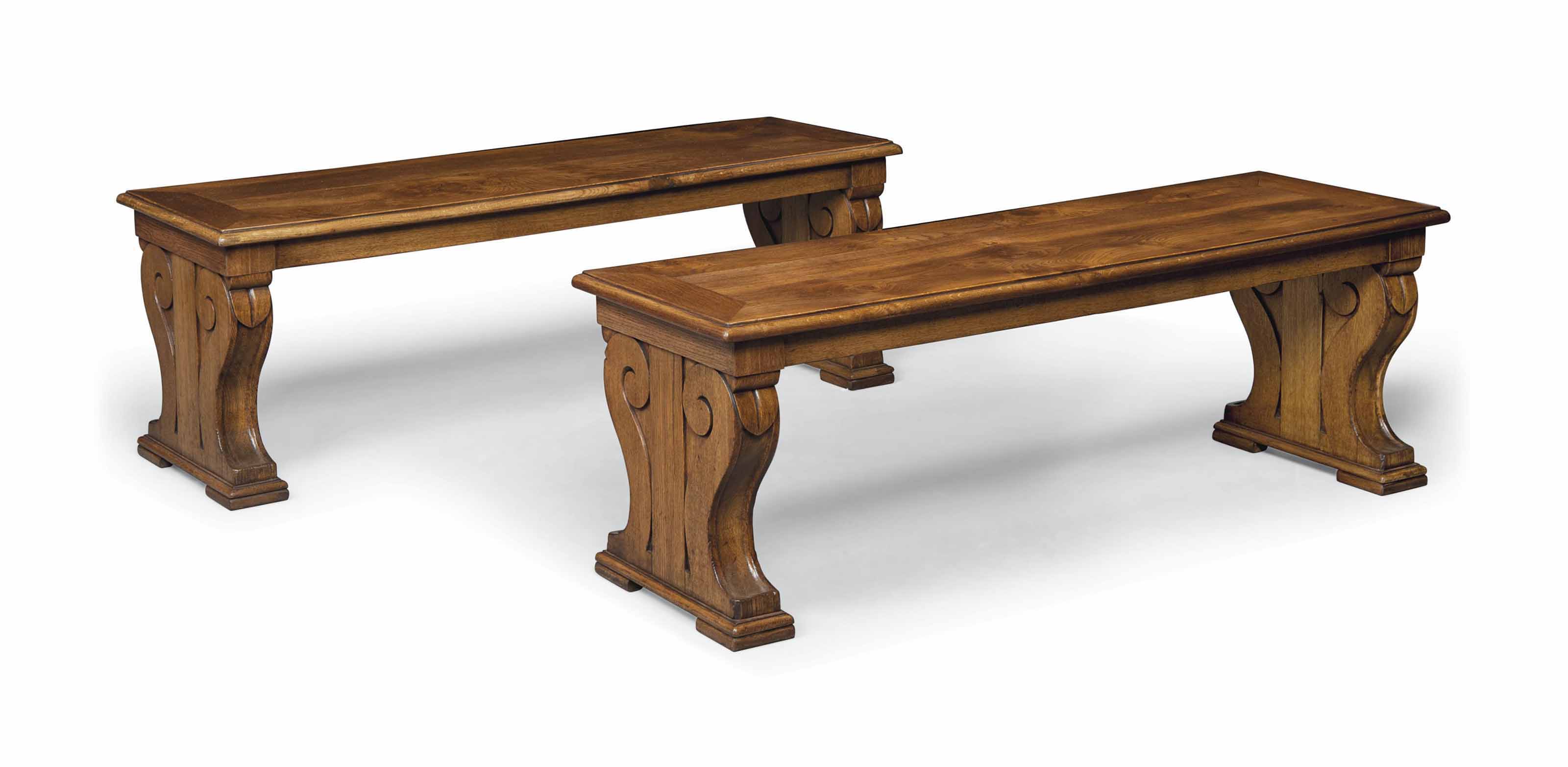 A Pair Of English Oak Hall Benches Late 19th Century And Adapted