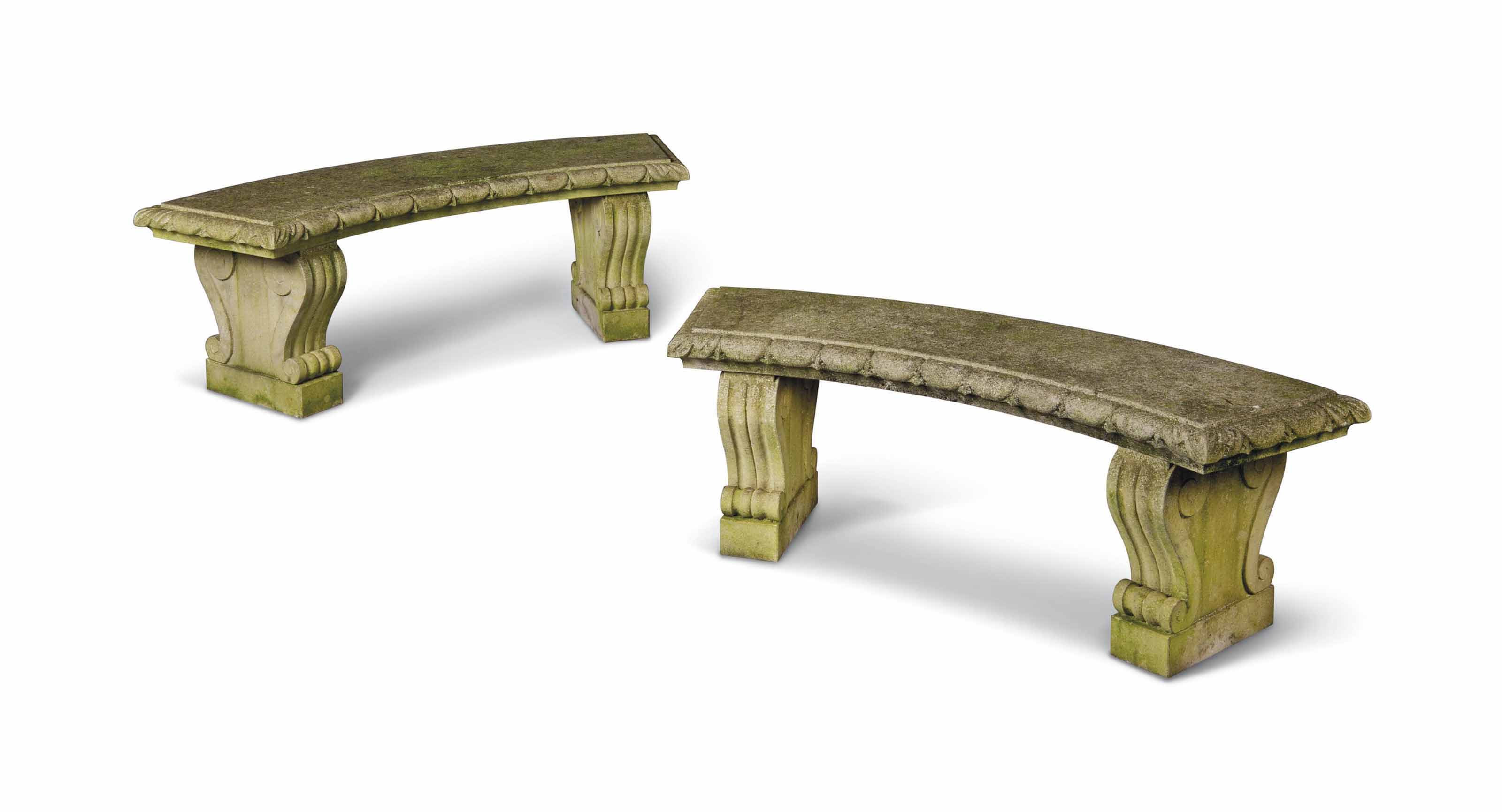 A Pair Of Limestone Curved Benches Modern Bench Garden