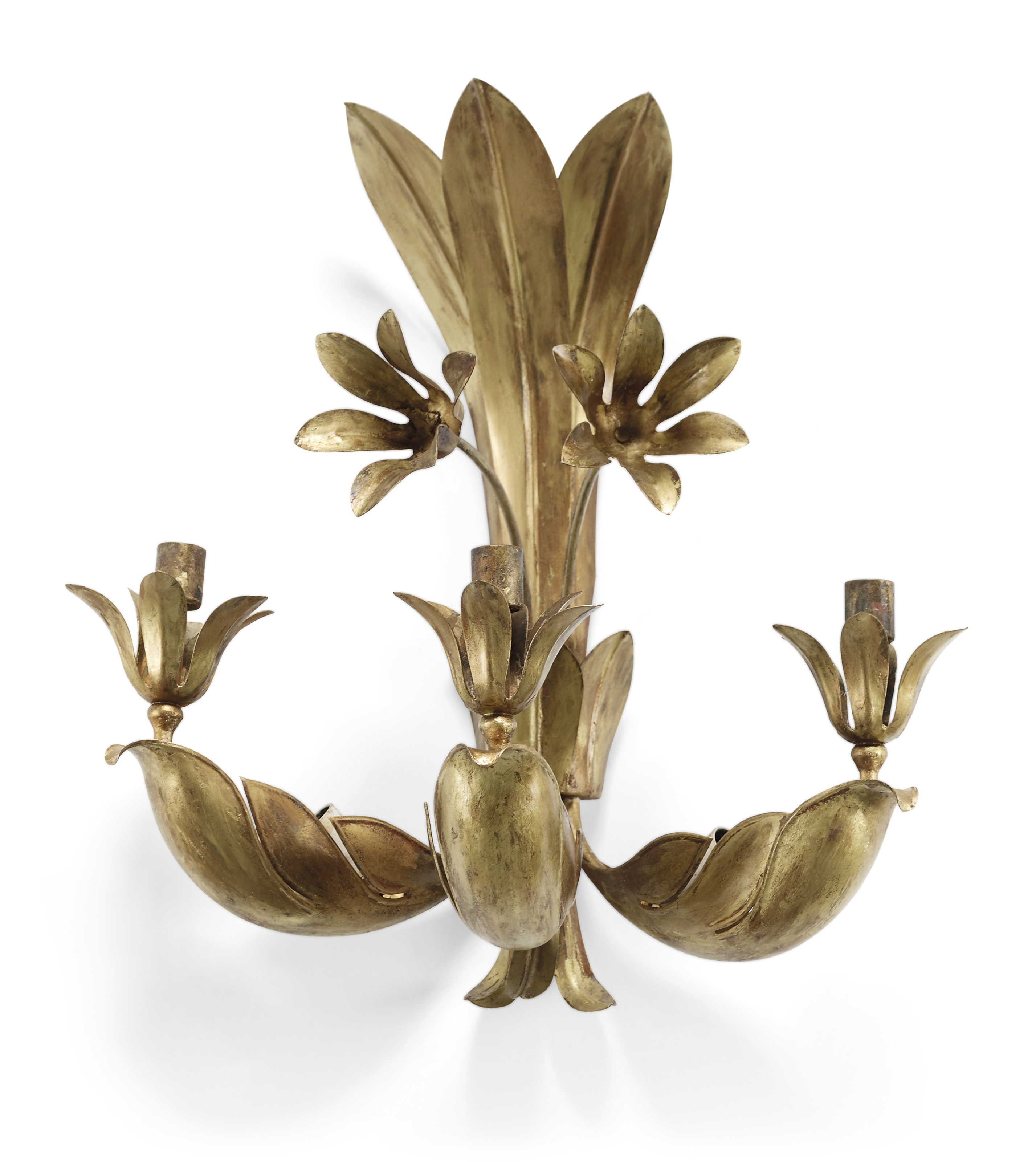 THREE FRENCH GILTIRON WALL APPLIQUES , BY MAISON BAGUES, MID20TH