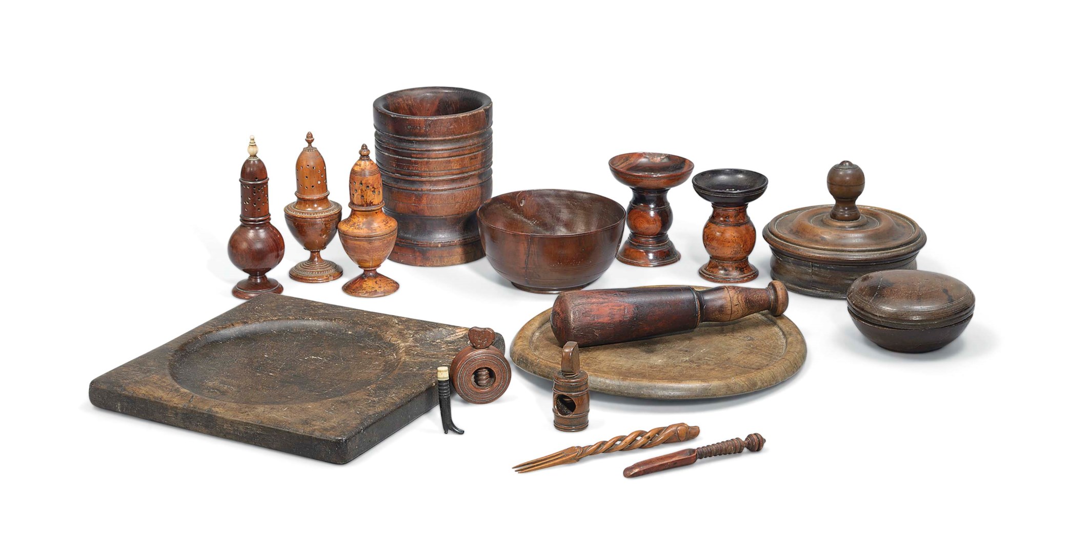 TWO LIGNUM VITAE POUNCE POTS, A MORTAR AND PESTLE, 18TH AND 19TH CENTURY Christie's