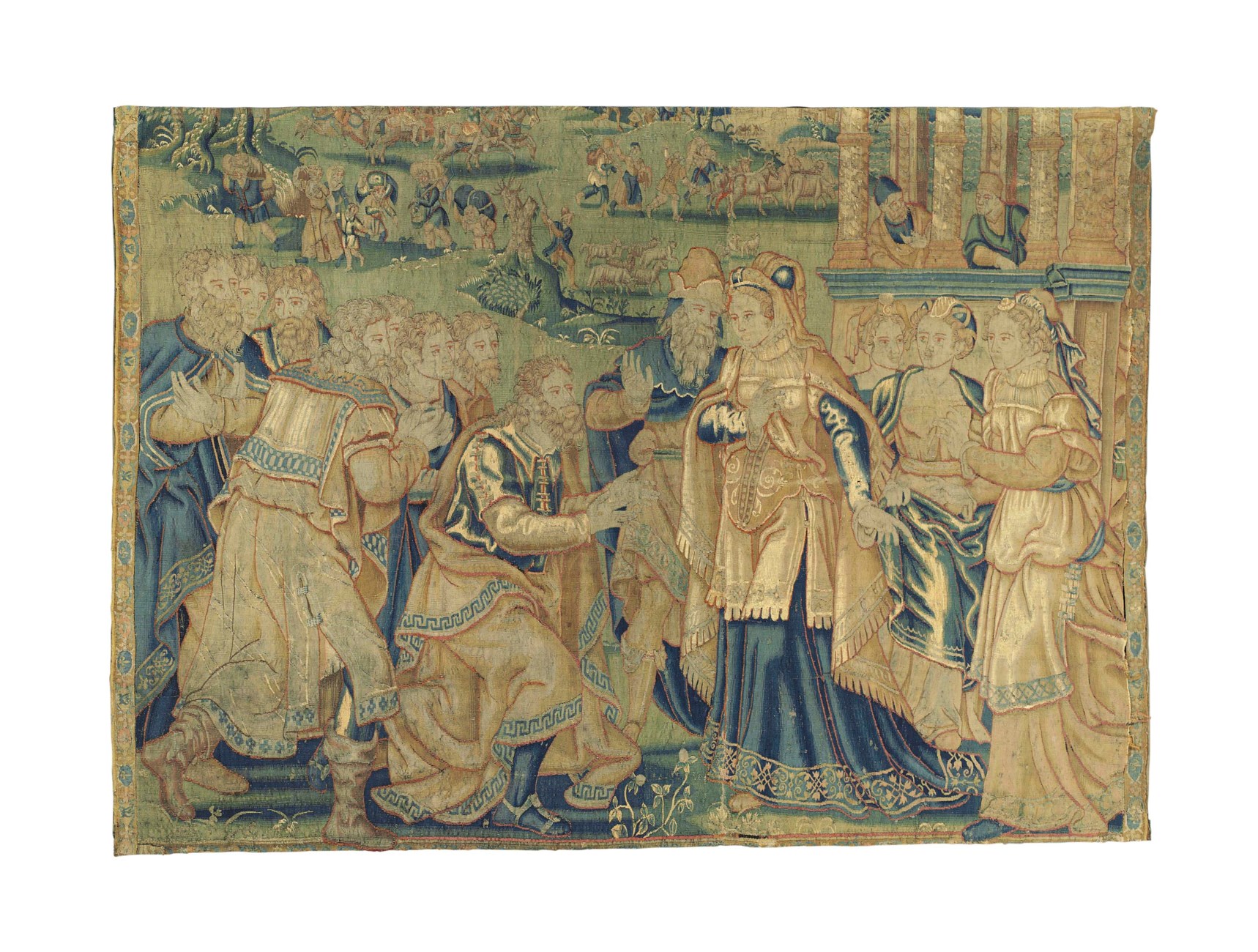 A FLEMISH BIBLICAL TAPESTRY FRAGMENT POSSIBLY DEPICTING THE WEDDING OF