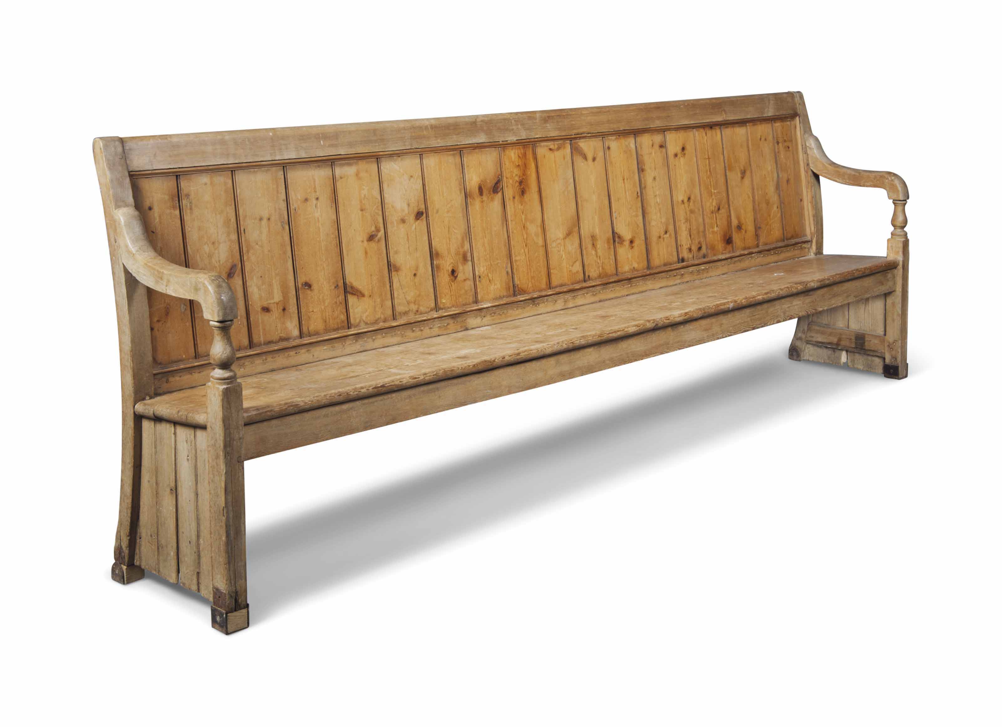 A Long English Pine Settle Late 19th Century Bench Garden