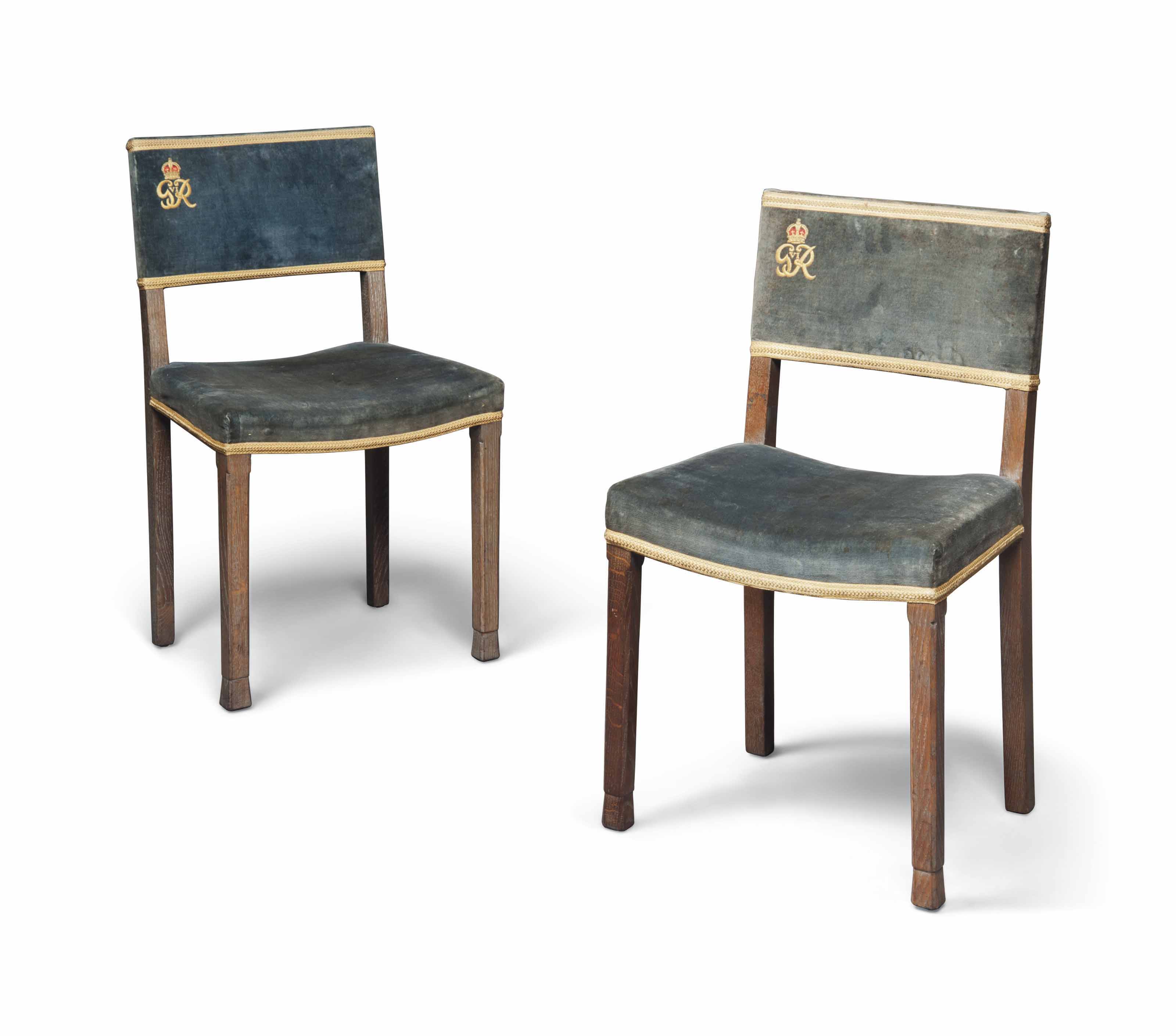 A PAIR OF VI LIMED OAK CORONATION CHAIRS