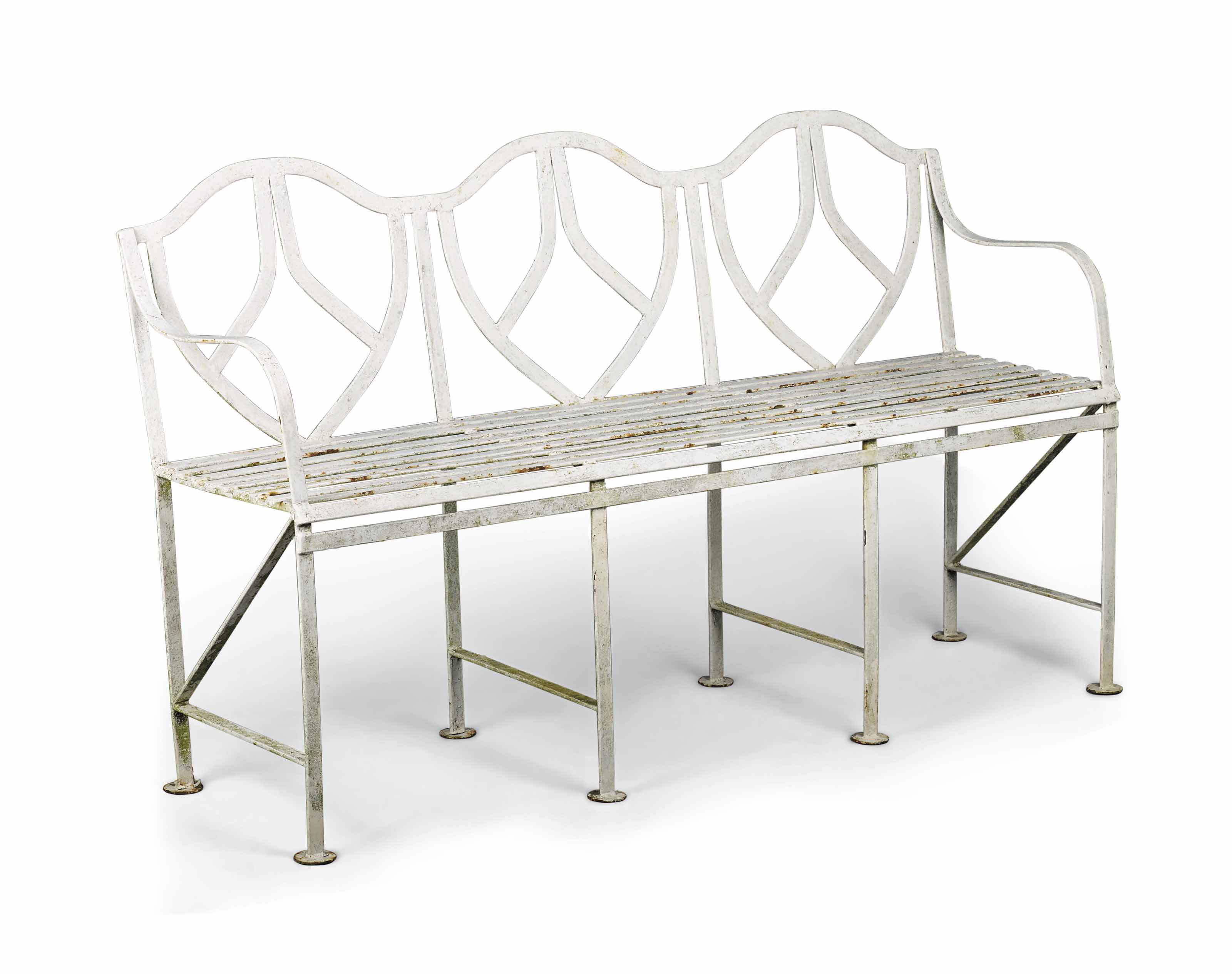 A White Painted Wrought Iron Garden Bench Second Half 20th
