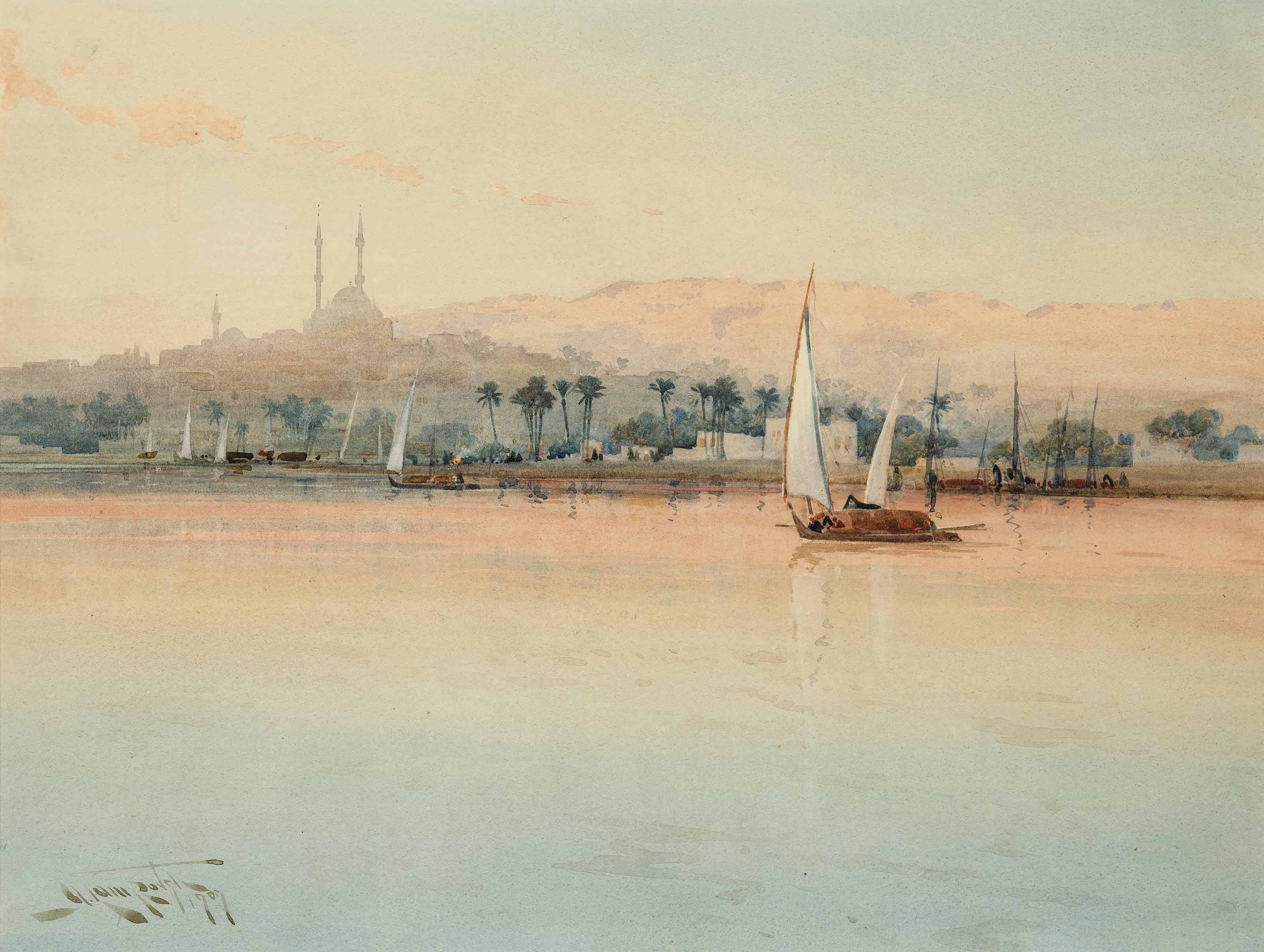 Augustus Osborne Lamplough (British, 1877-1930) , Feluccas on the Nile