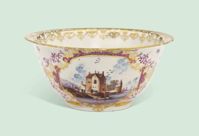 A MEISSEN SLOP BOWL CIRCA 1730 GILDER #39 S 52 DREHER #39 S TWO DOT MARK TO