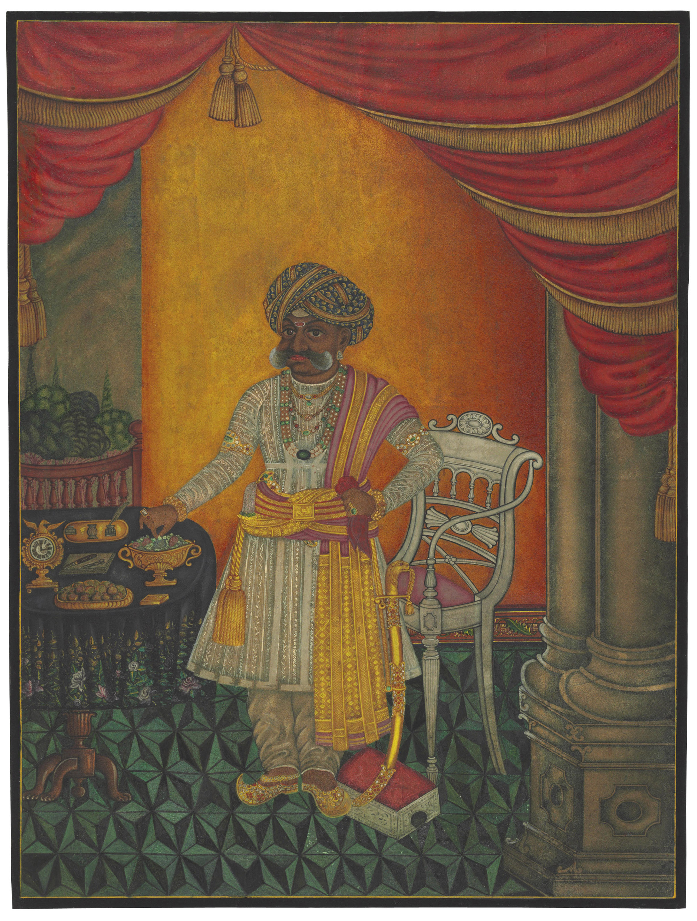 SOUTH INDIA, 19TH CENTURY, A PORTRAIT OF MAHARAJA KRISHNARAJA WADIYAR ...