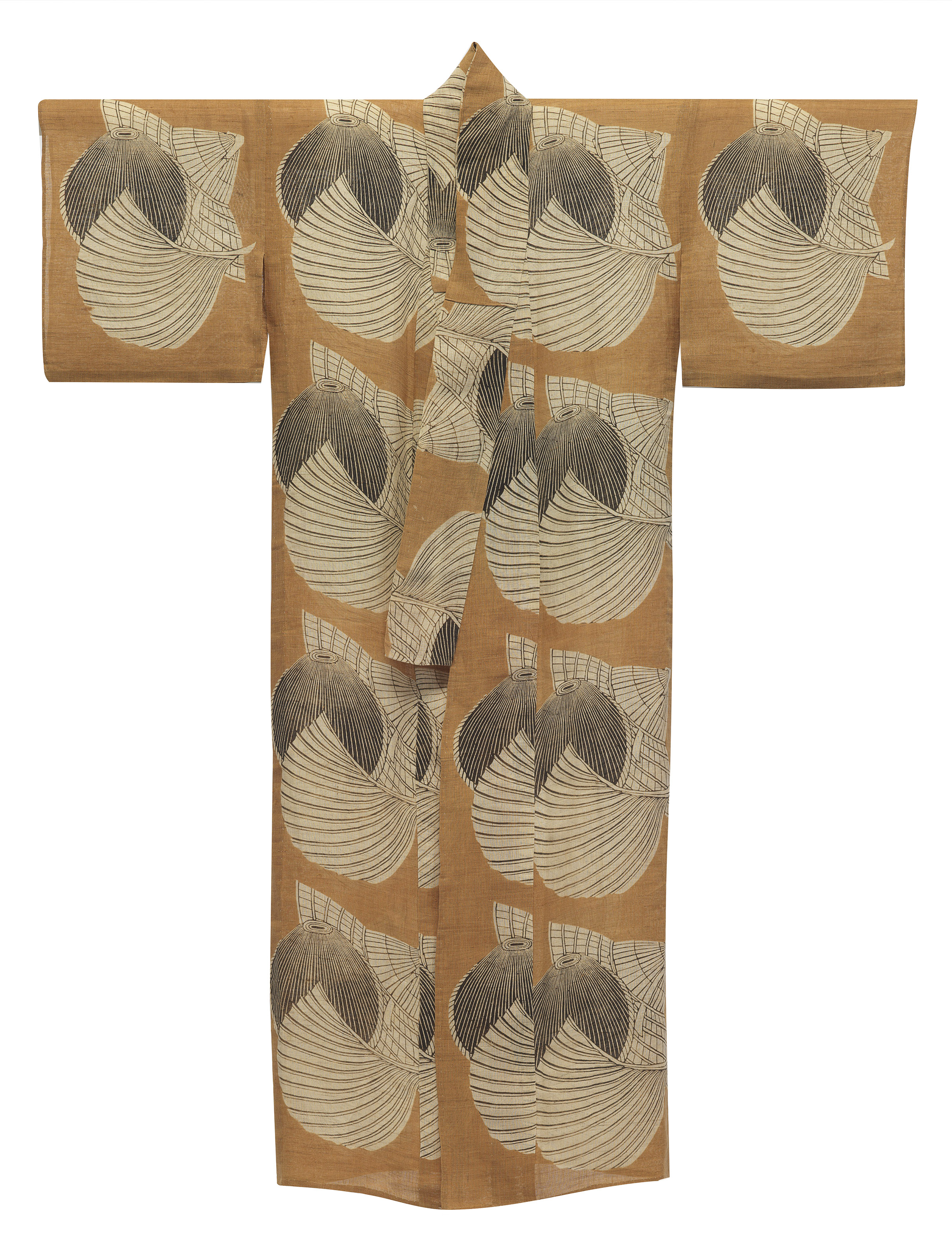 Catalog image of A KATAEZOME DYED KIMONO AND A FAN