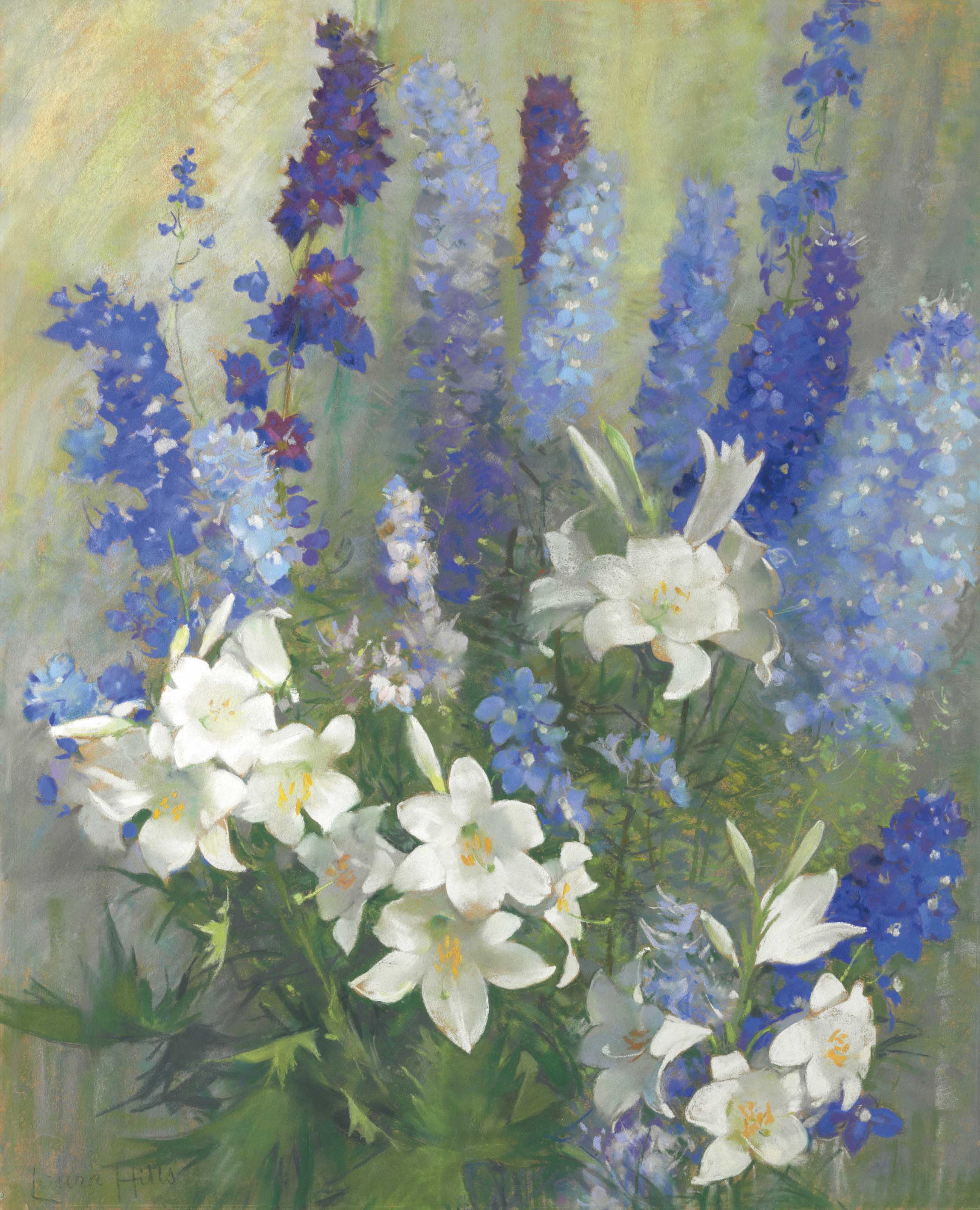 Laura Coombs Hills 1859 1952 Larkspur And Lilies Christie S