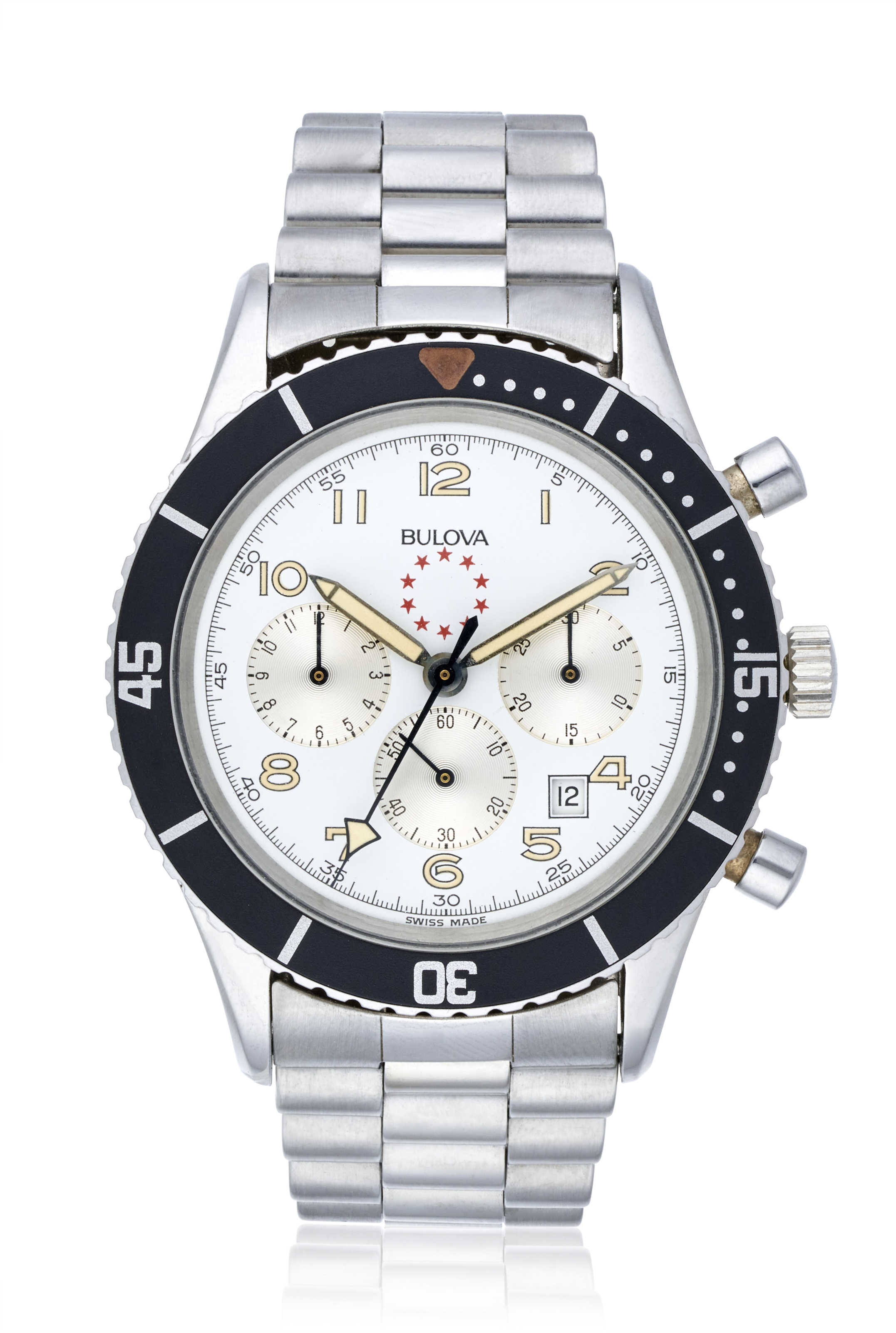 時計 BULOVA VINTAGE CHRONOGRAPH white New Old Stock Bulova chronograph Quartz vintage watch, 100