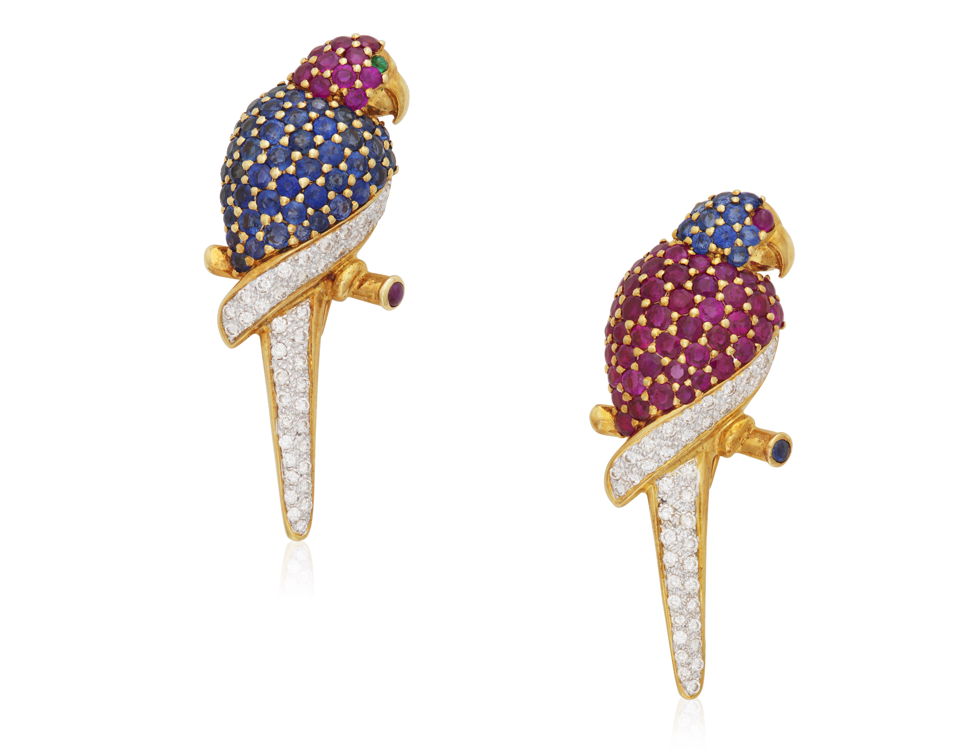 PAIR OF DIAMOND AND GEM SET BIRD BROOCHES, Christie’s