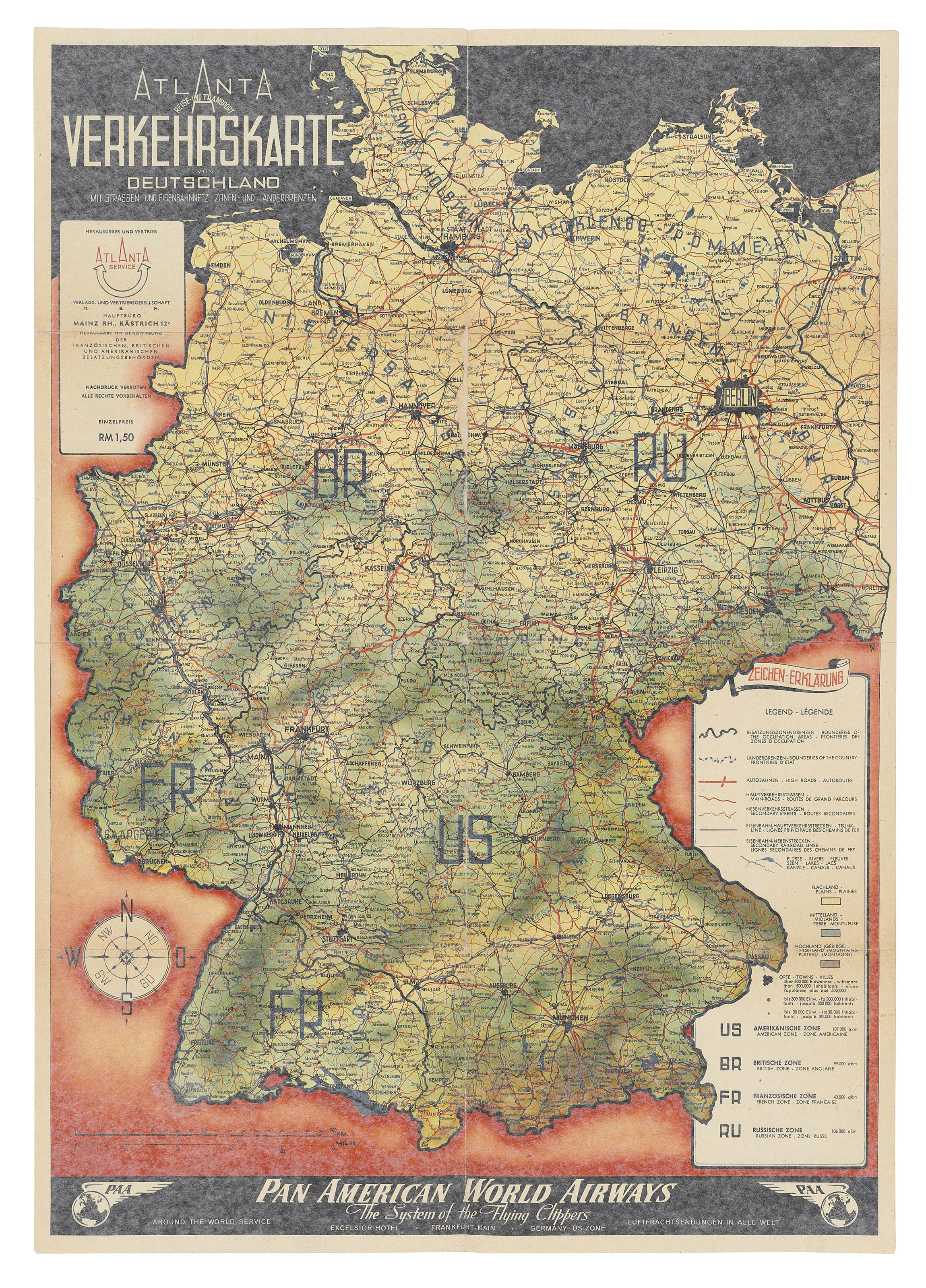 地図・旅行ガイド Eisenbahnfuehrer Deutschland GeraMond VERKEHRSKARTE VON DEUTSCHLAND. FRANKFURT: C. 1946, ATLANTA REISE