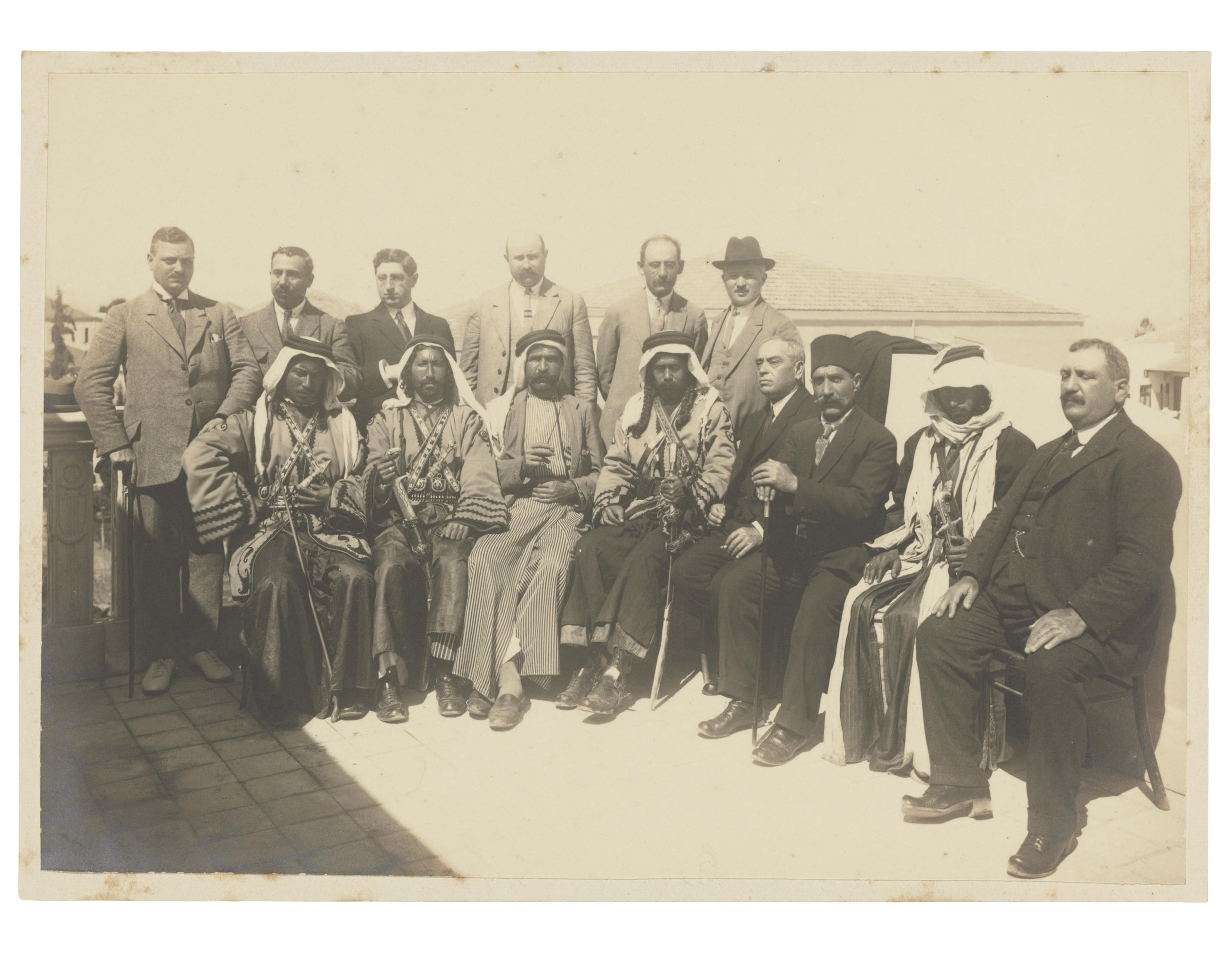 PHOTOGRAPH OF DIZENGOFF MEETING WITH ARABS ON A ROOF TOP, C. 1922, MEIR DIZENGOFF (18611936