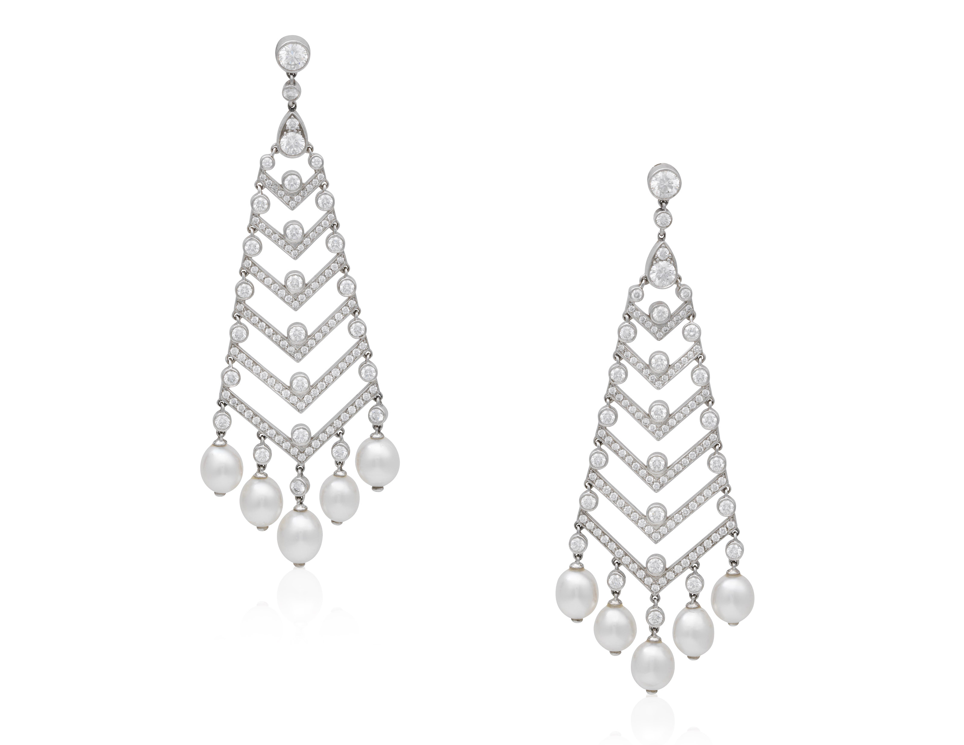 TIFFANY CO. DIAMOND AND CULTURED PEARL CHANDELIER EARRINGS