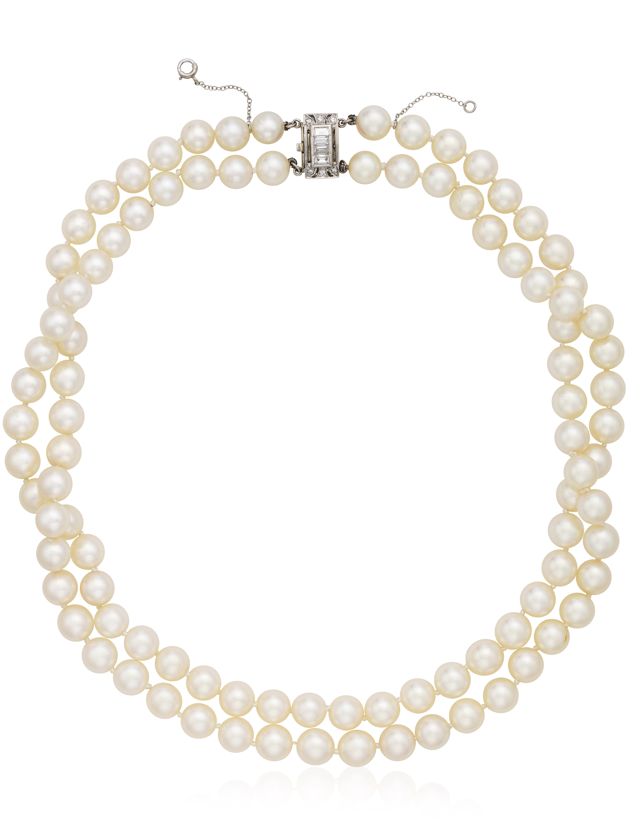 DOUBLE STRAND CULTURED PEARL AND DIAMOND NECKLACE, Christie’s