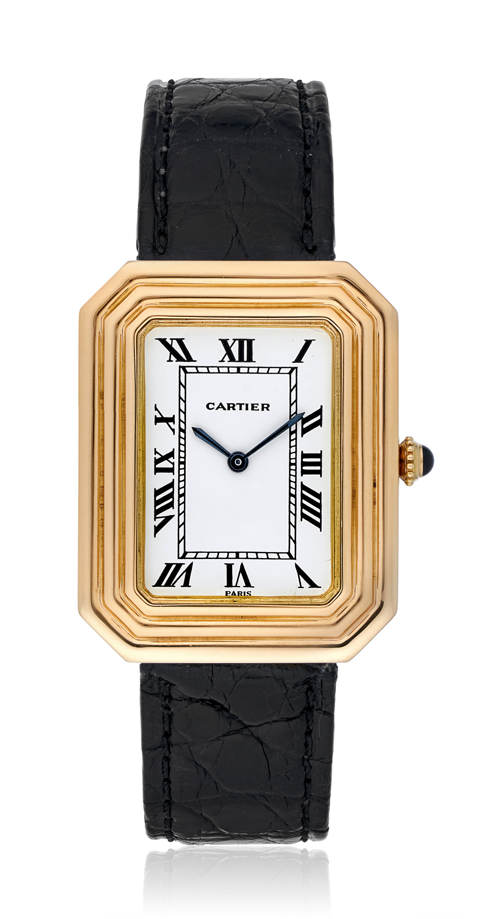 CARTIER, LADIES TRIPLE-STEPPED CASE WRISTWATCH, | Christie's