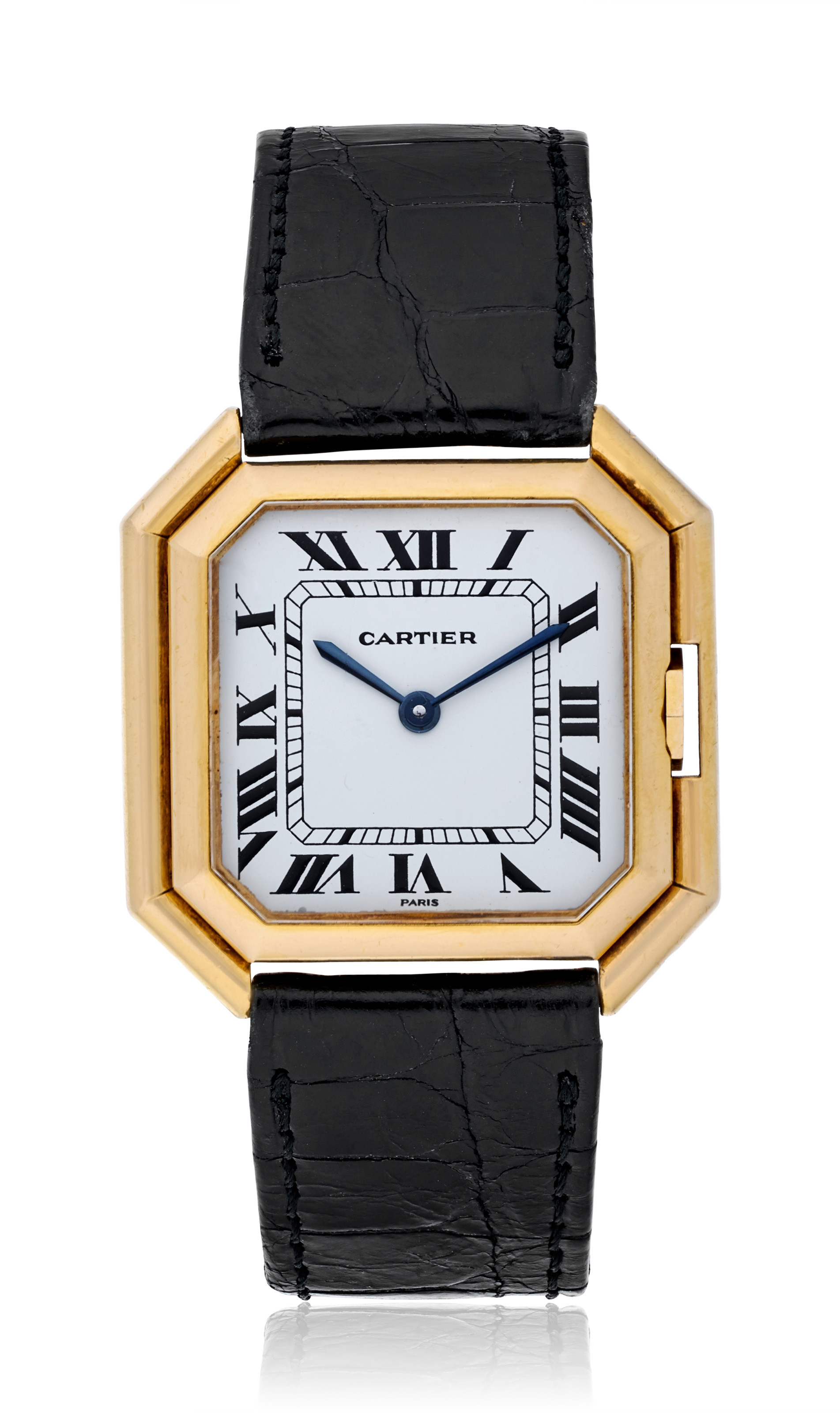CARTIER, LADIES TRIPLE-STEPPED CASE WRISTWATCH, | Christie's