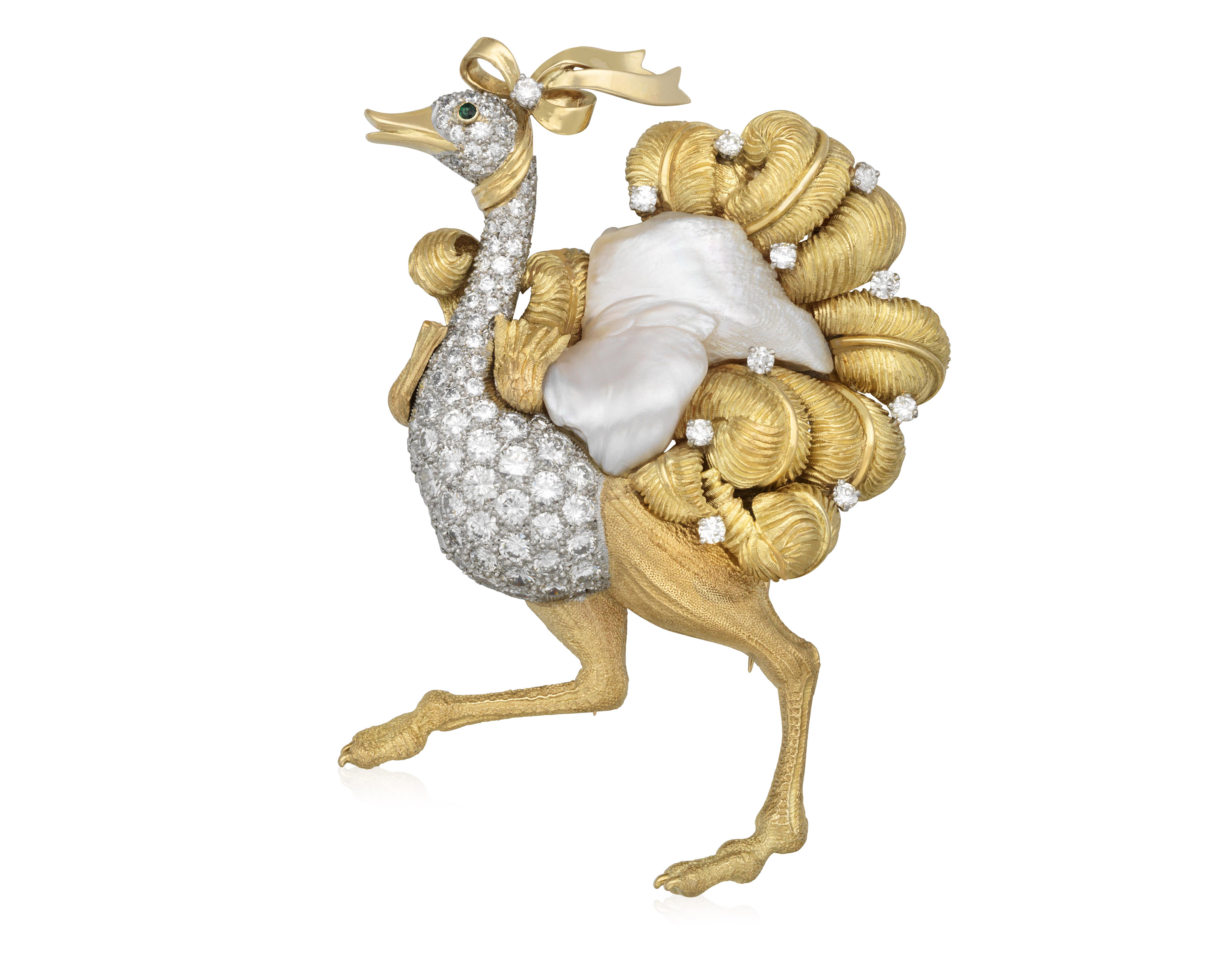 charles vaillant pearl and diamond bird brooch