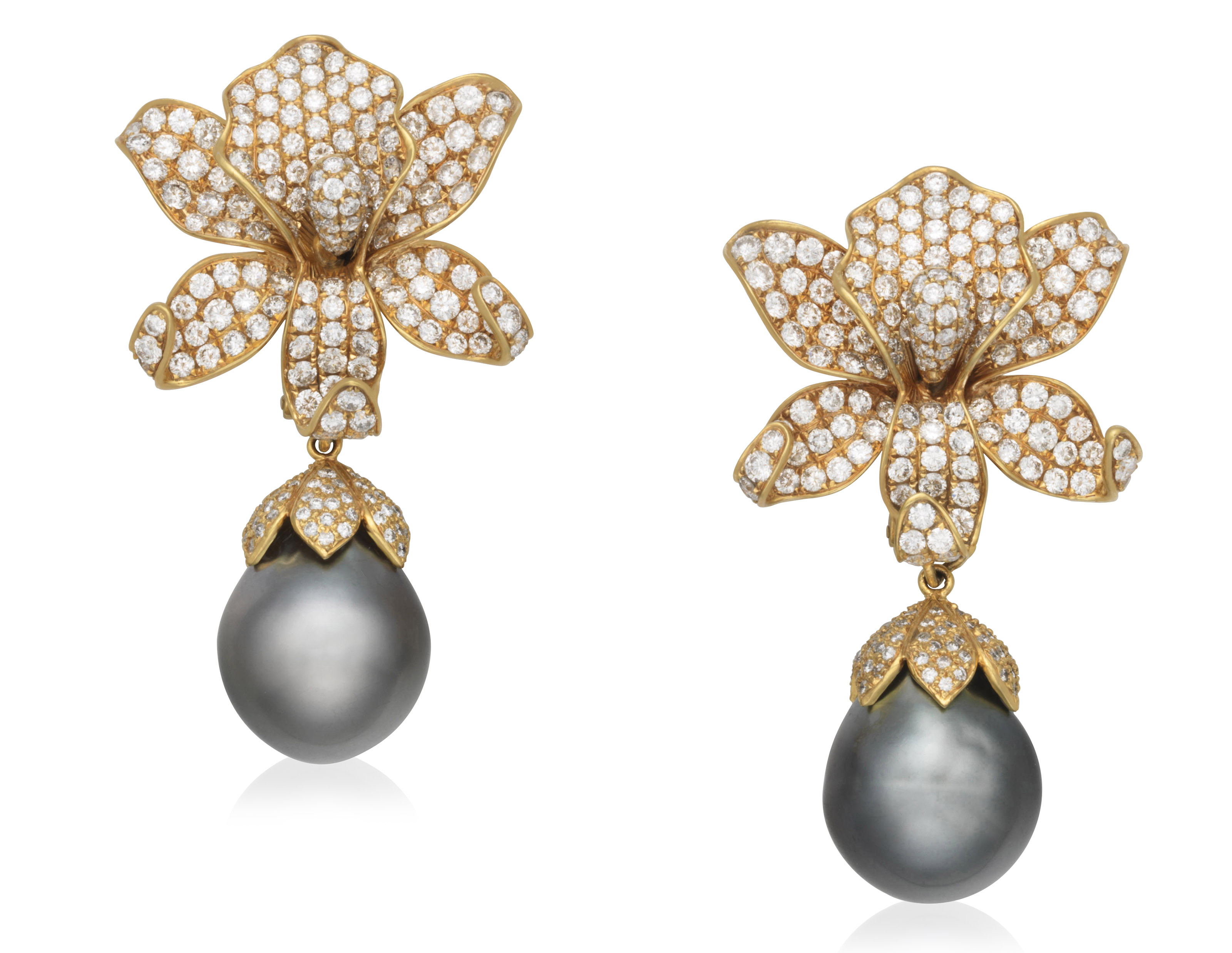 BLACK CULTURED PEARL AND DIAMOND EARRINGS, | Christieâs