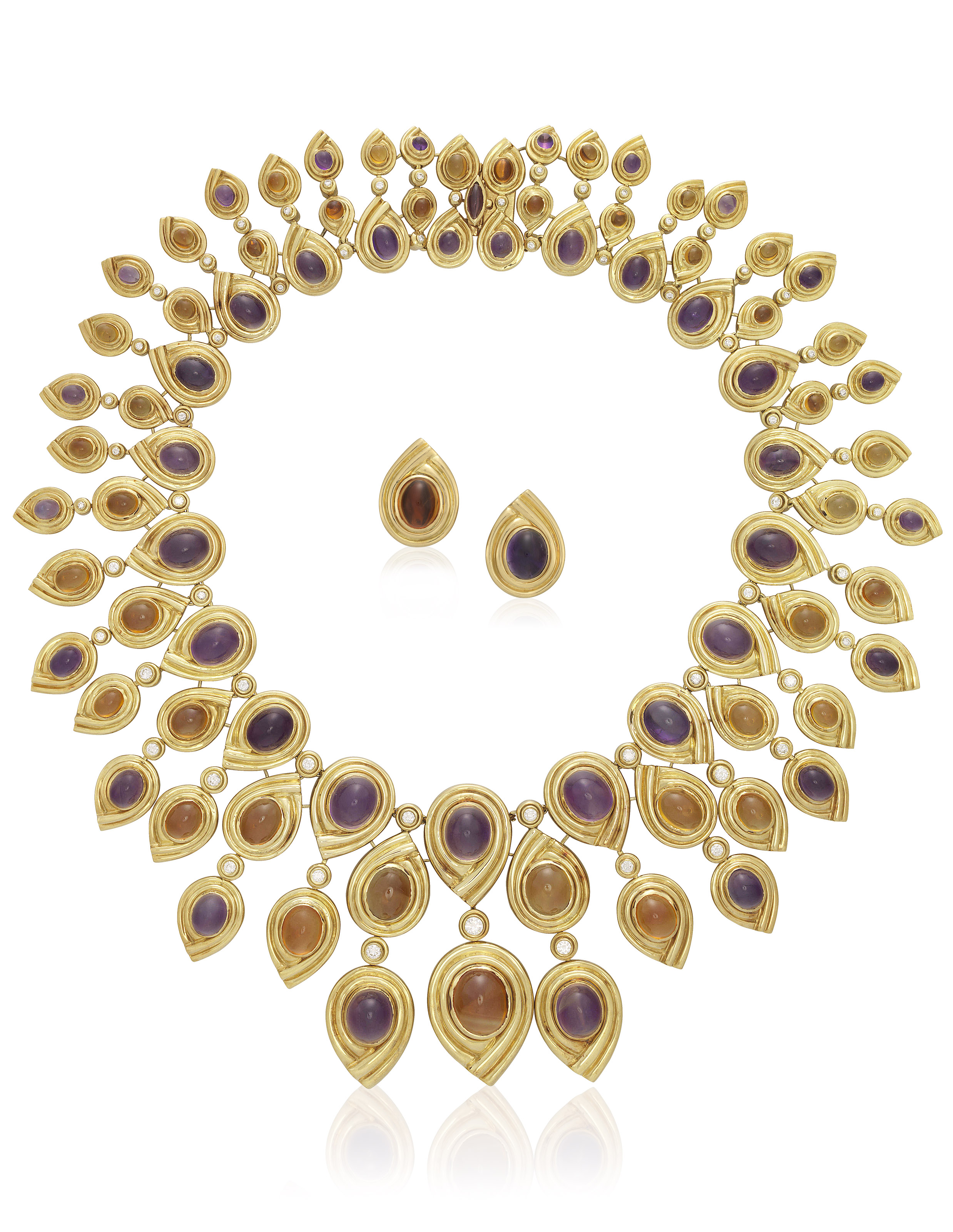 SET OF AMETHYST, CITRINE AND DIAMOND BIB NECKLACE JEWELRY, | Christie’s