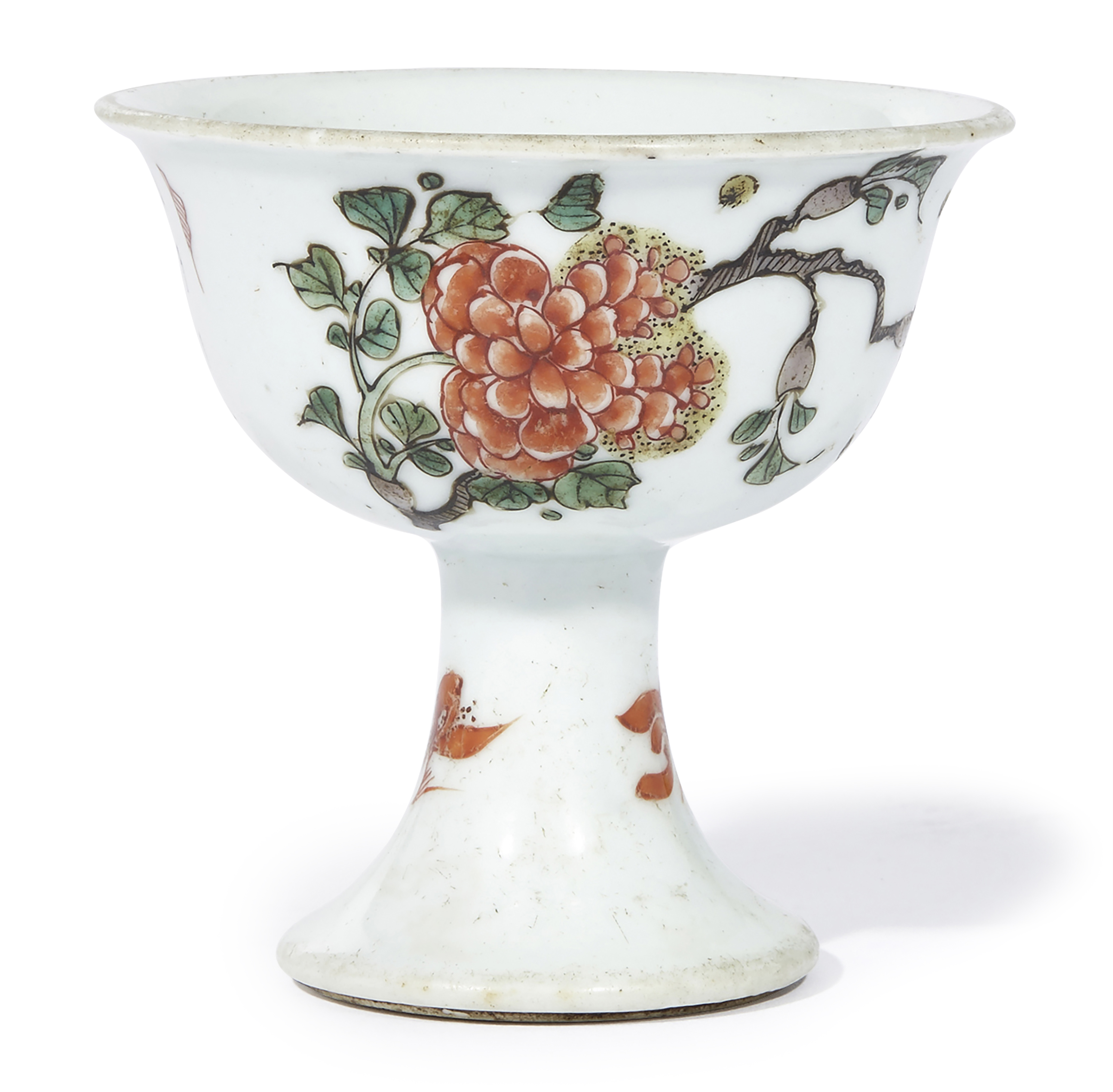 清康熙 五彩折枝花卉纹高足杯