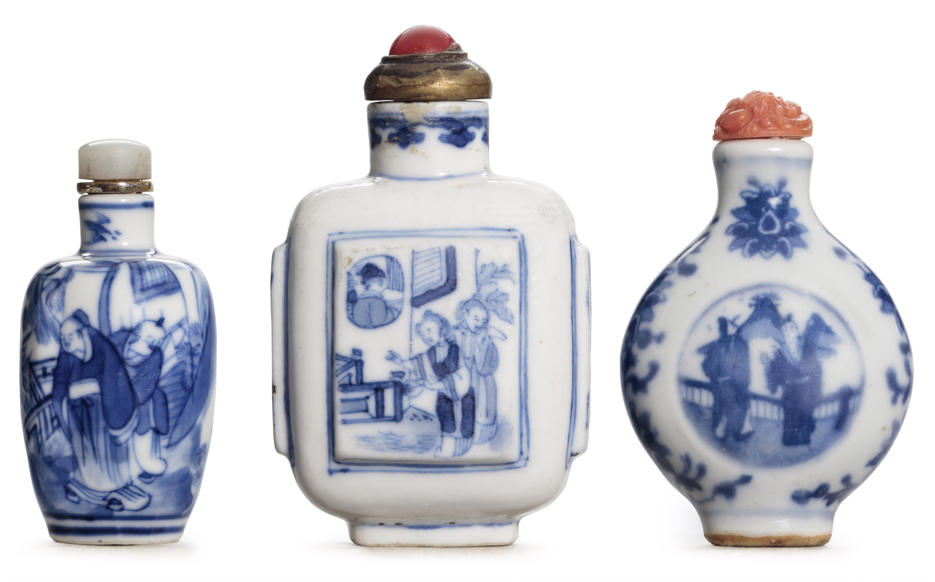 1800-1860年青花鼻煙壺三件, JINGDEZHEN KILNS, 1800-1860