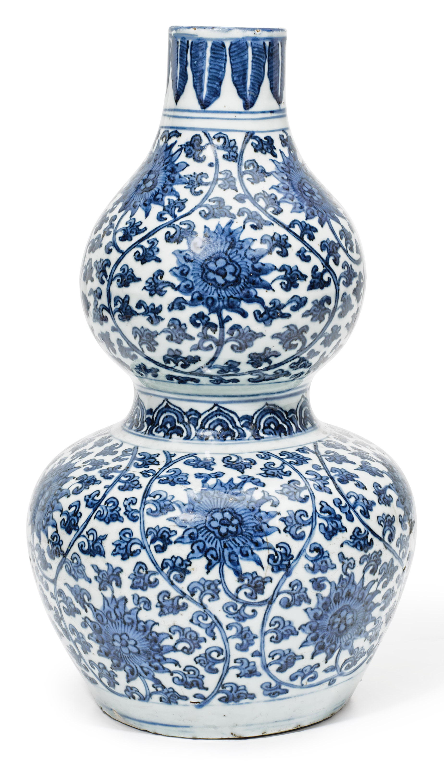 中国美術 青花 纏枝蓮花 武人紋 瓶 高25.5cm(HA374)