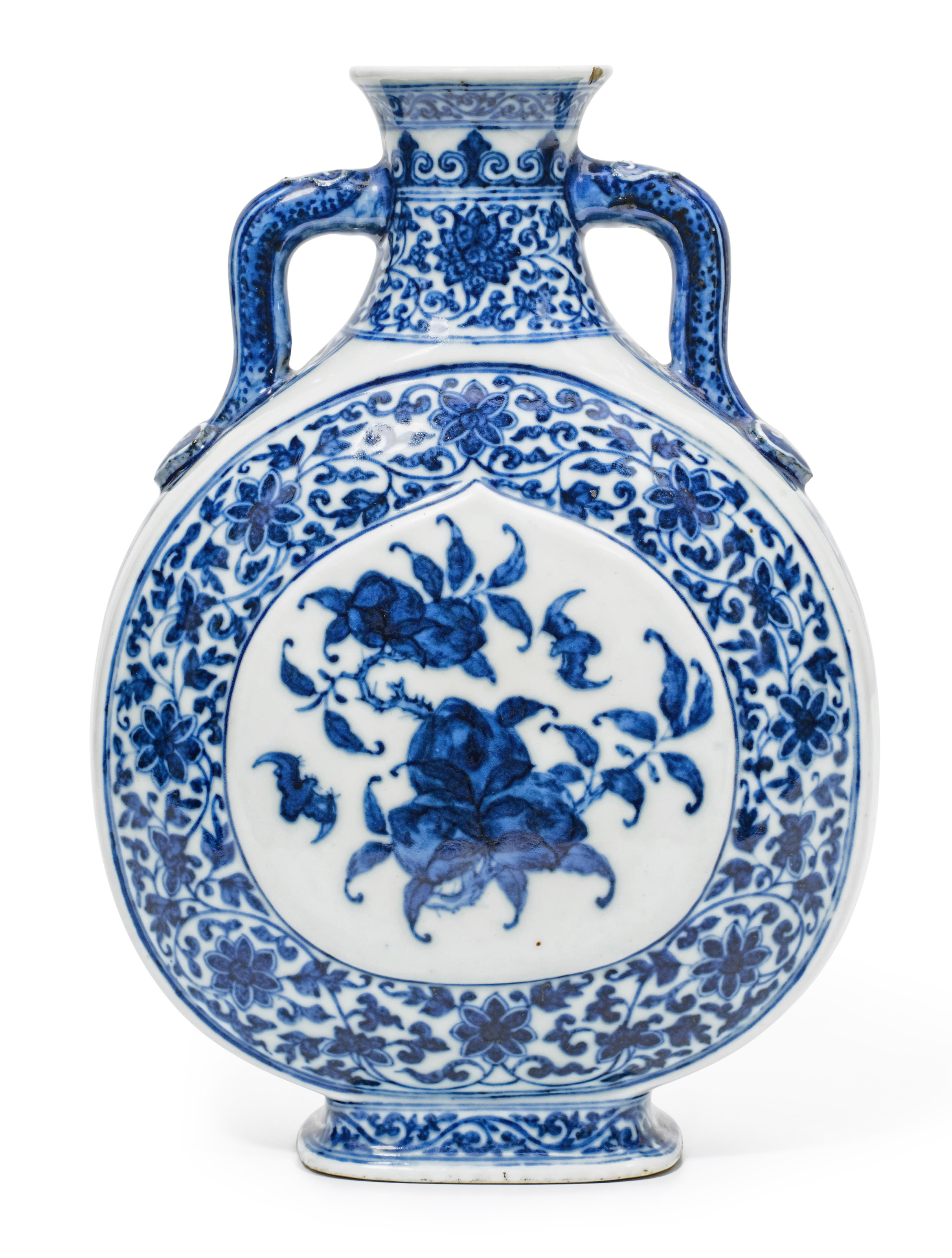 清十九世纪 青花福寿双全双耳扁壶