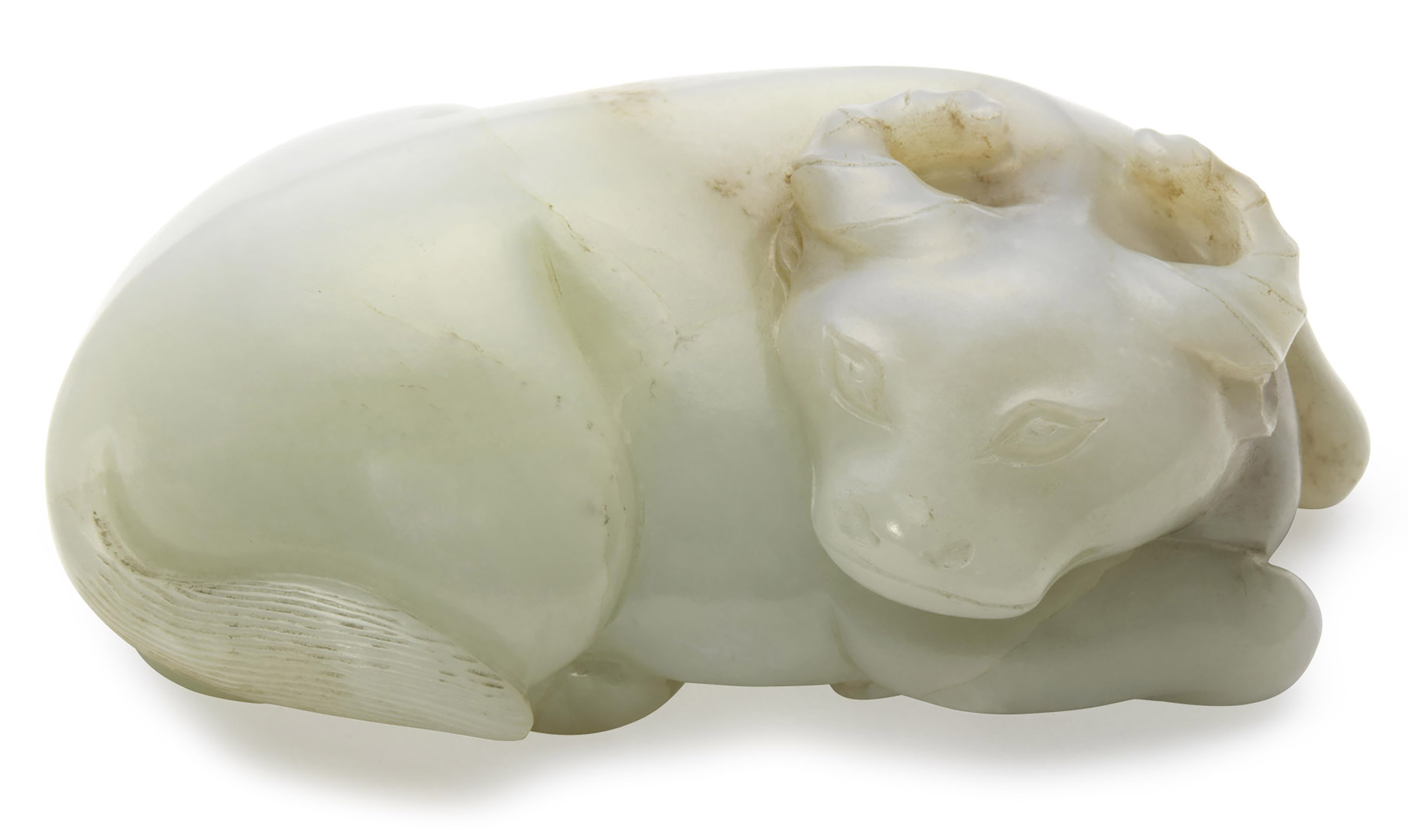 清十八/十九世纪 青白玉卧水牛