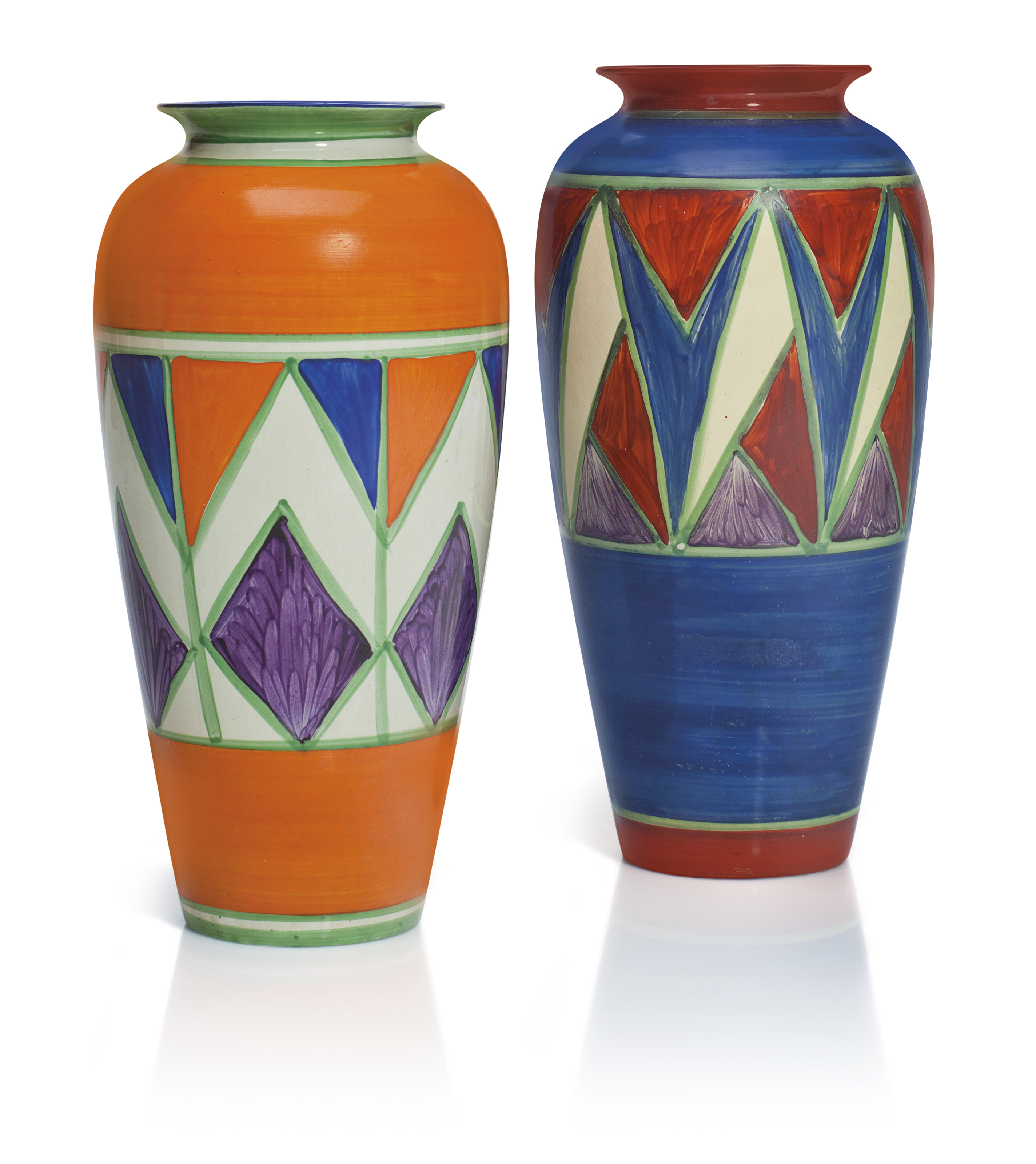 TWO CLARICE CLIFF VASES, SECOND QUARTER 20TH CENTURY, BLACK PRINTED SCRIPT AND INCISED MARKS