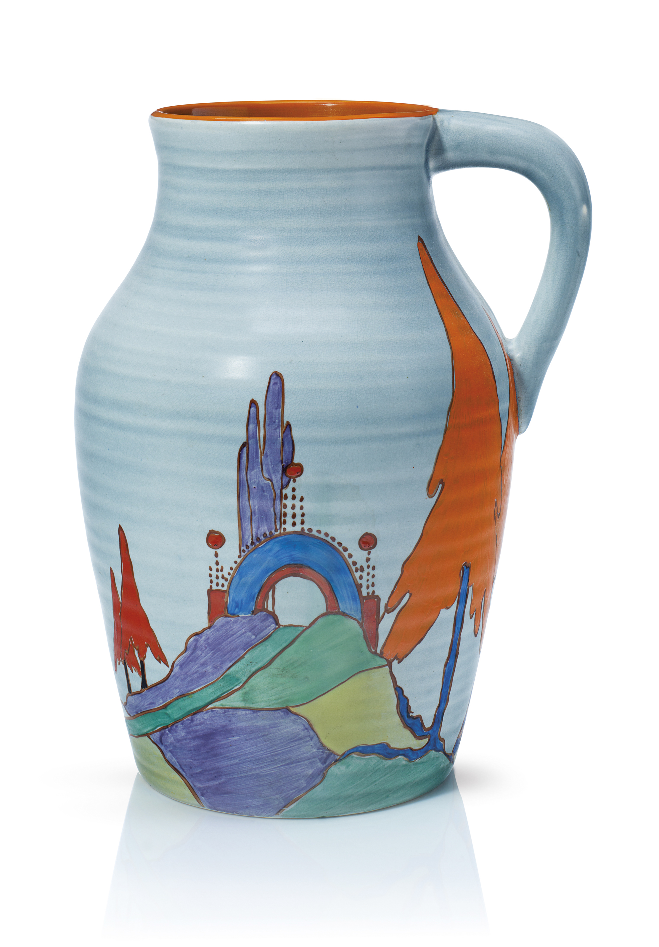A CLARICE CLIFF LARGE JUG, SECOND QUARTER 20TH CENTURY, BLACK AND