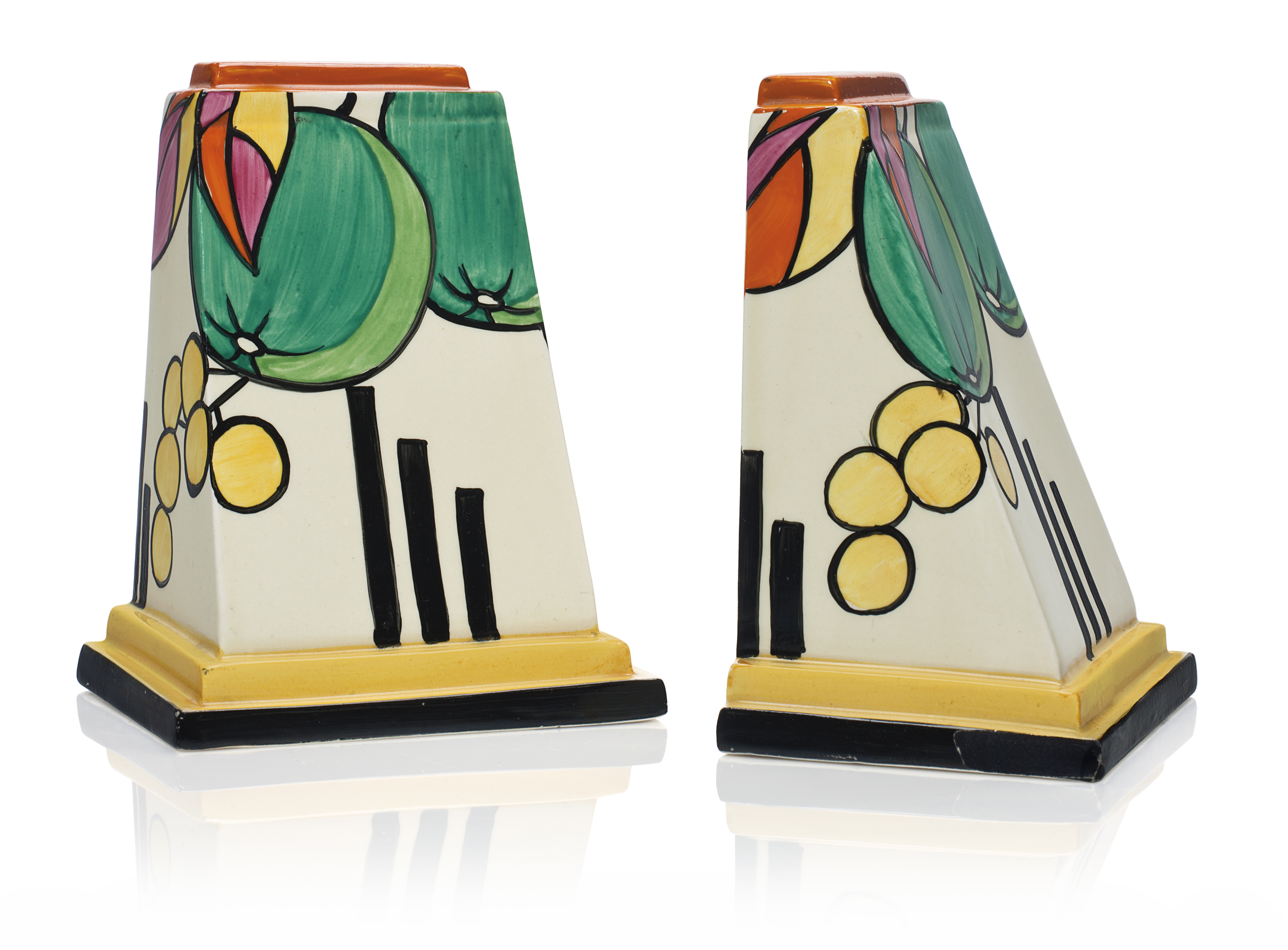 A PAIR OF CLARICE CLIFF BOOKENDS, SECOND QUARTER 20TH CENTURY