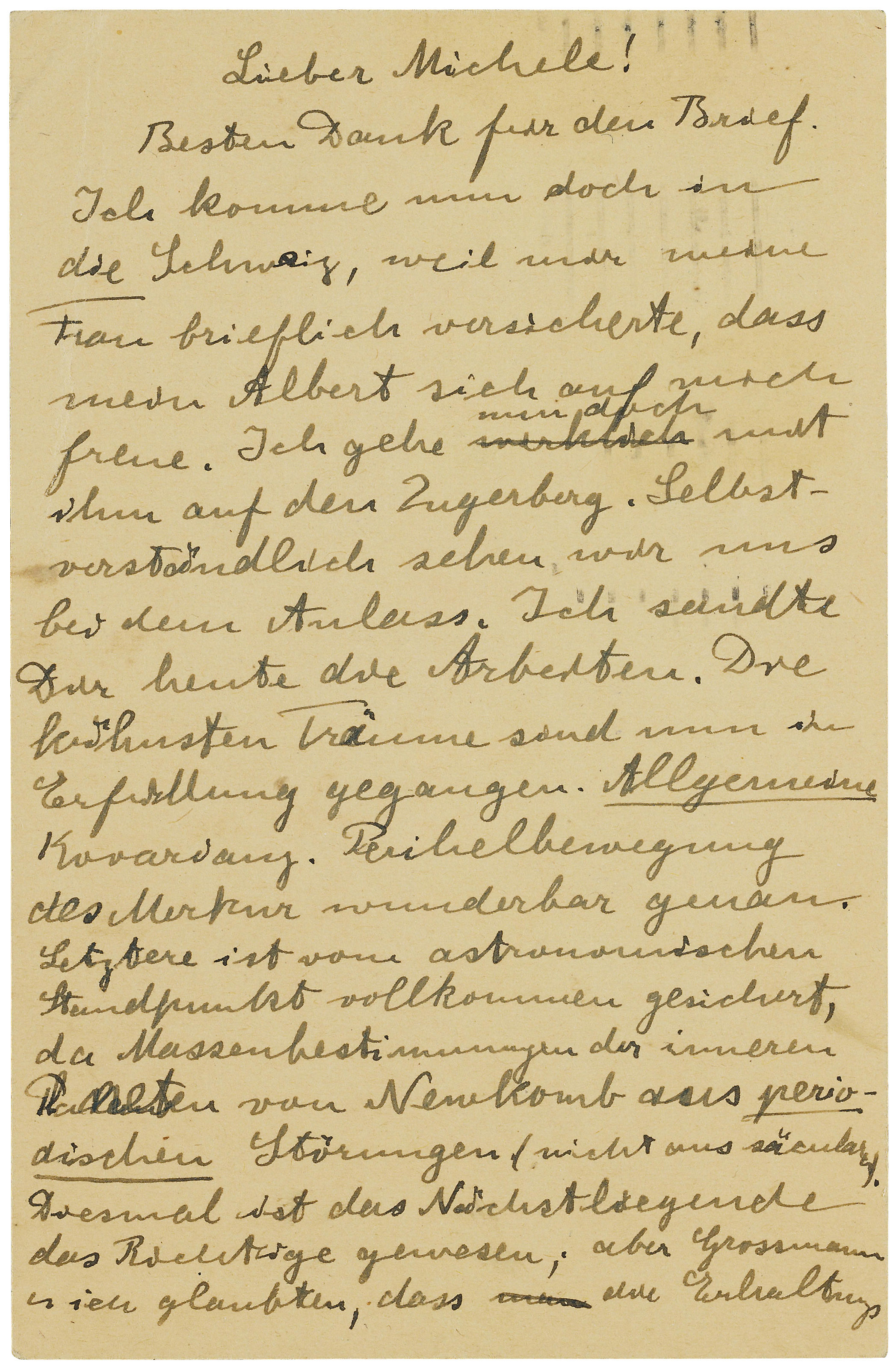 Einstein's eureka moment: a correspondence card written in a mood of euphoria after he has delivered the last of his four magisterial papers on general relativity. His 'boldest dreams' of general relativity, Berlin, 10 December 1915. Sold for $106,250 in 2017 at Christie's Online