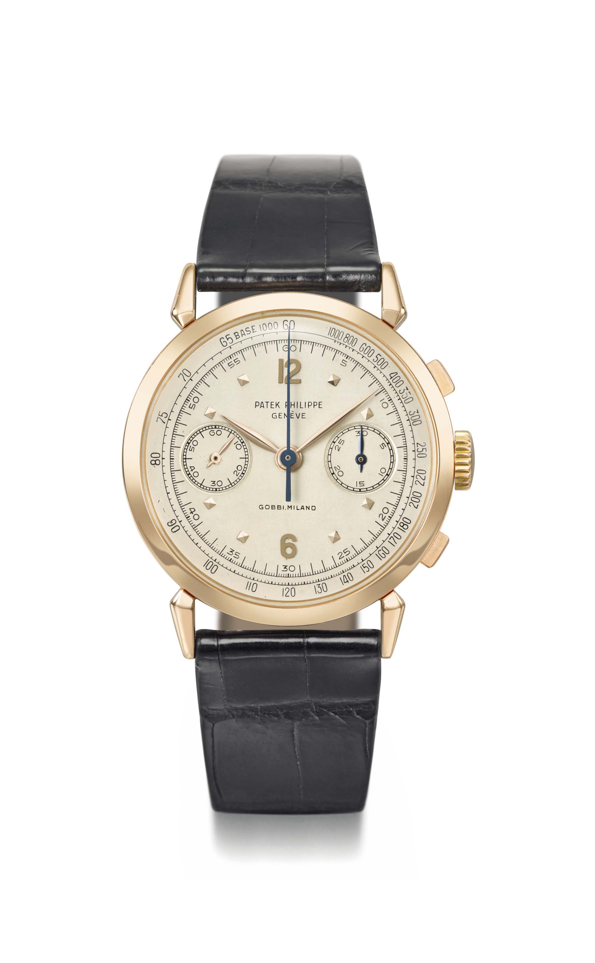 Patek Philippe. A fine and rare 18K pink gold chronograph wristwatch