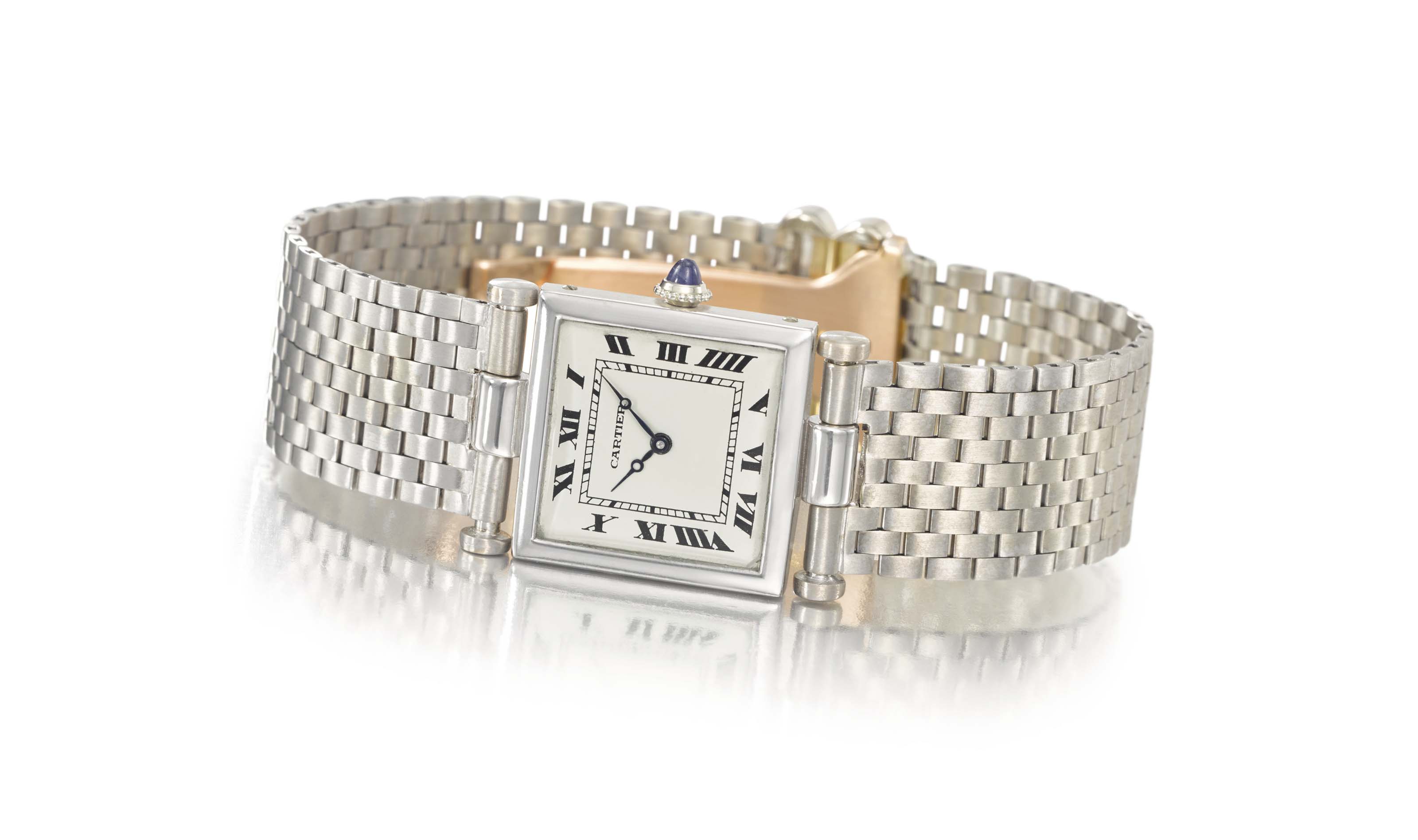 Cartier. A very fine and extremely rare platinum and 18K gold square wristwatch with Vendome