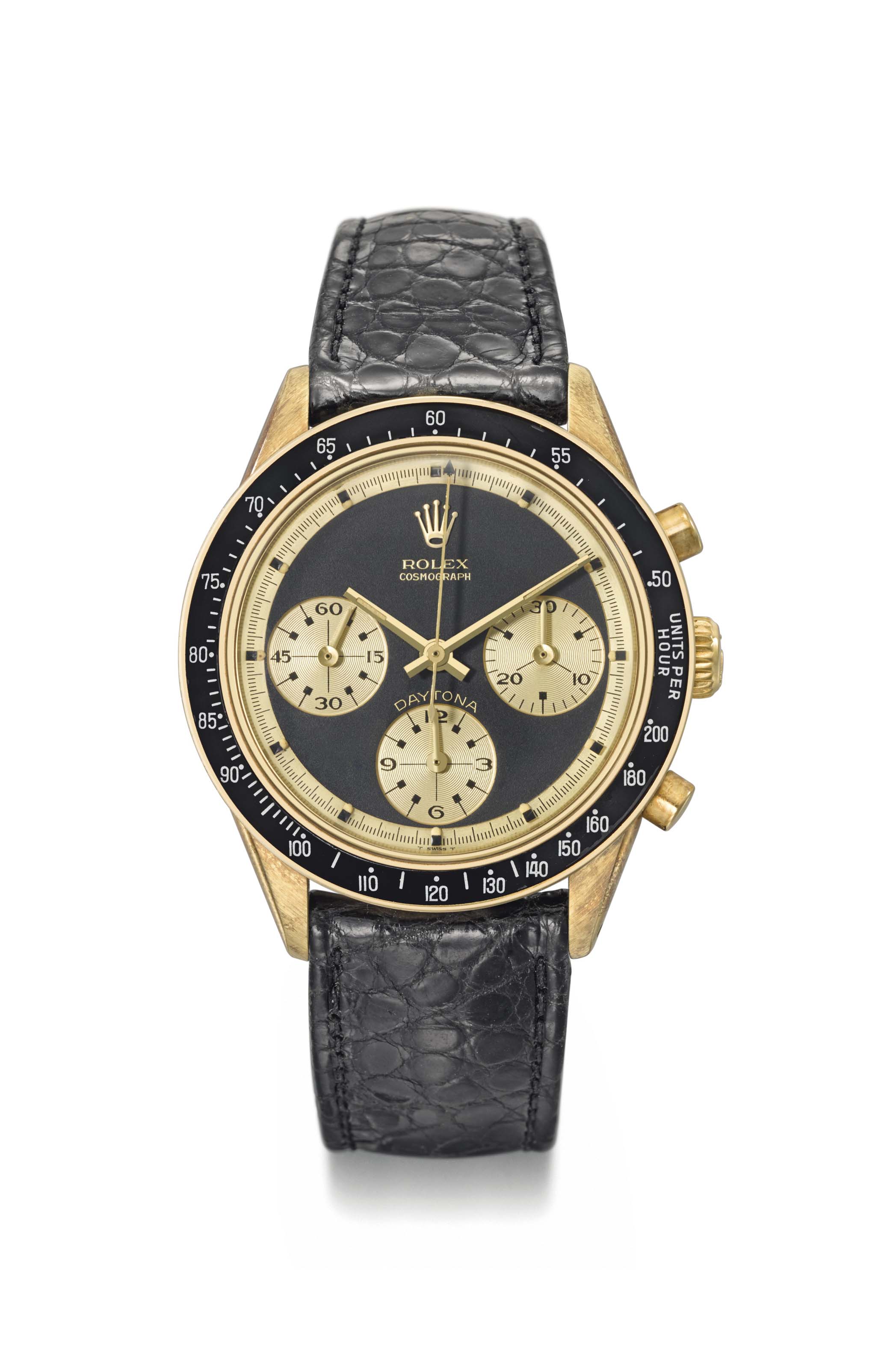 Rolex A Fine Extremely Rare And Attractive 14k Gold Chronograph Wristwatch With Black John Player Special Paul Newman Dial Signed Rolex Cosmograph Daytona Paul Newman John Player Special Model Ref 6241