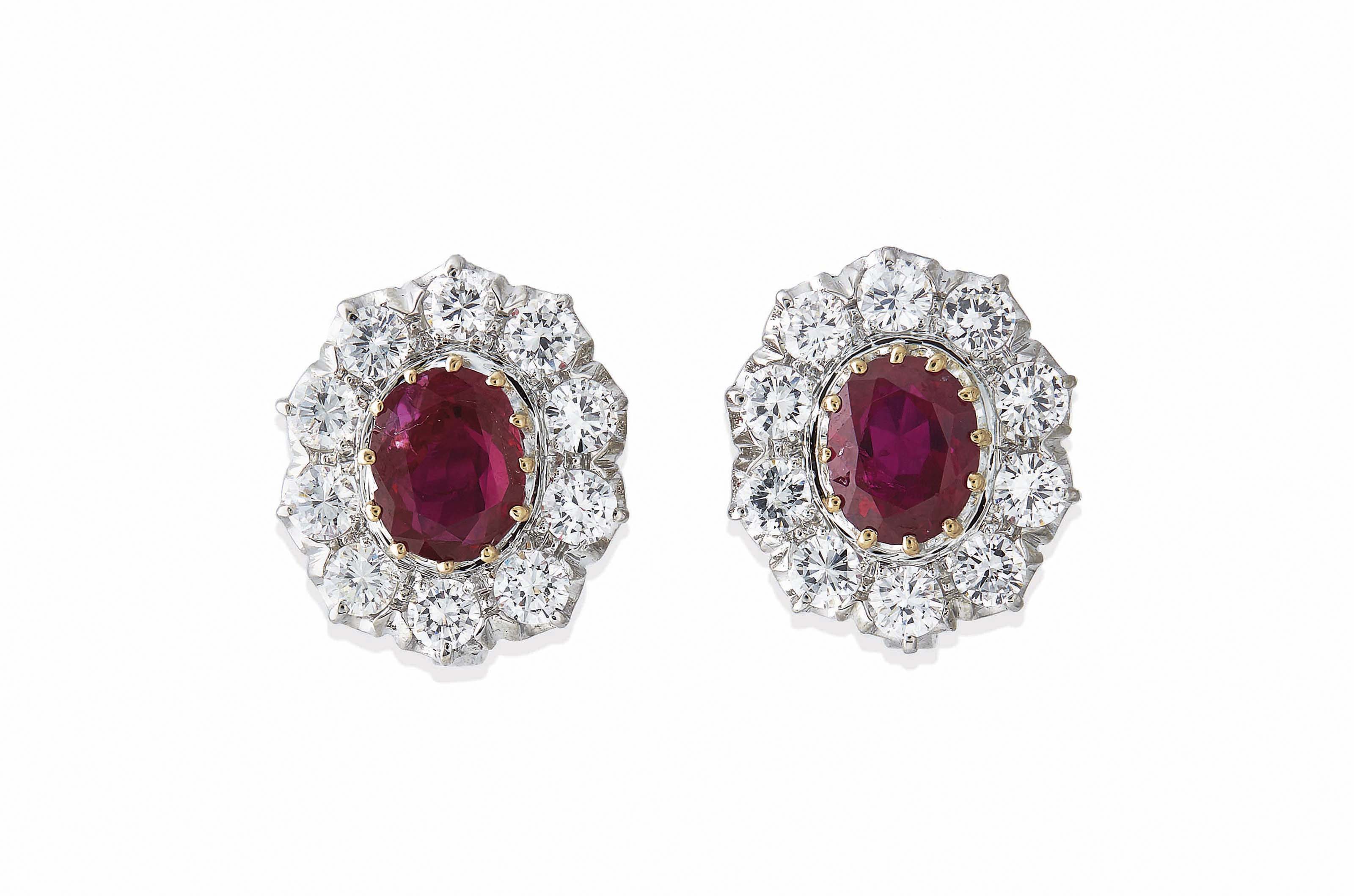A PAIR OF RUBY AND DIAMOND EARRINGS | Christie's